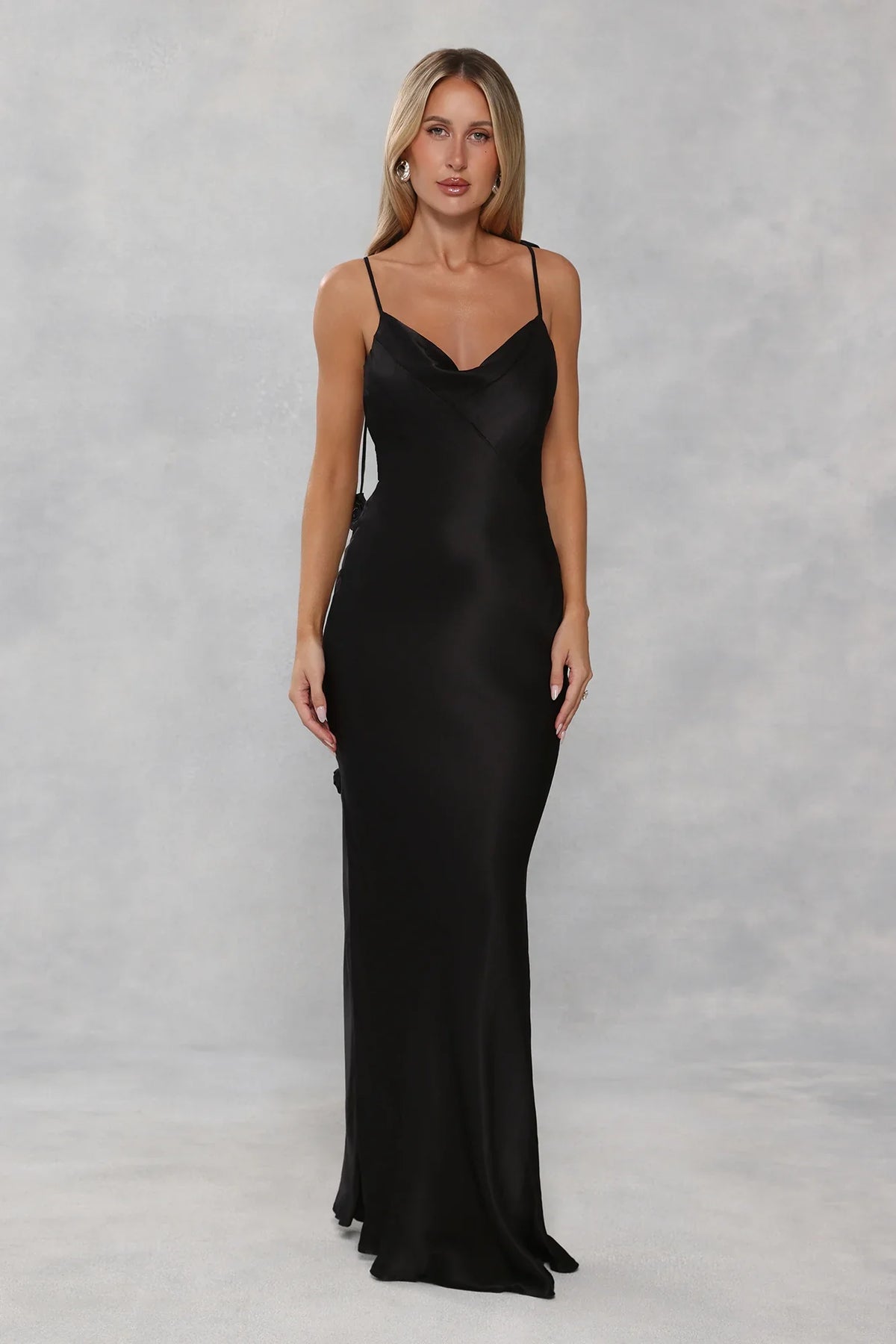The Flora Satin Maxi Dress Black