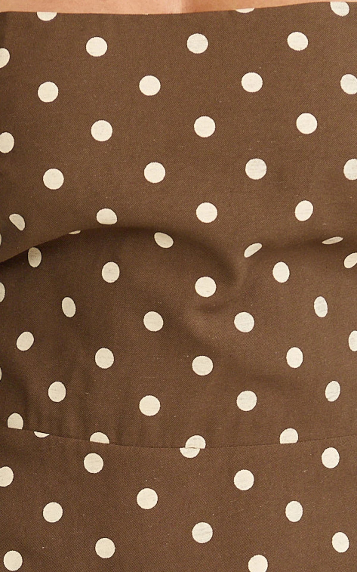 Leighton Midi Dress - Cross Over Spaghetti Straps Square Neck A Line Dress in Choc/Cream Polka Dot