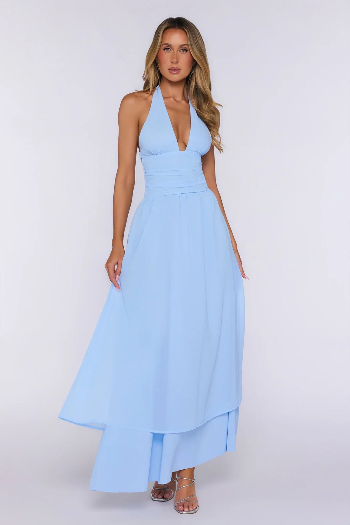 Pretty Love Language Halter Maxi Dress Blue