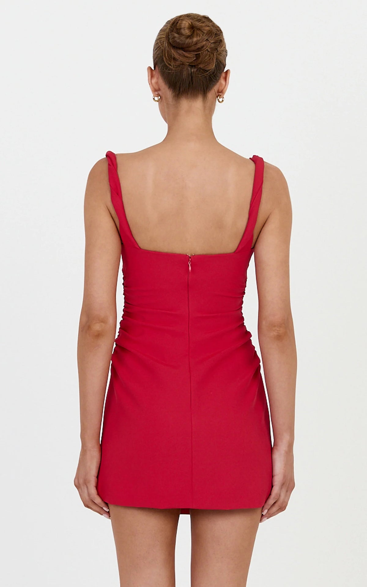 Eugenia Mini Dress - Square Neck Bodycon Dress in Red