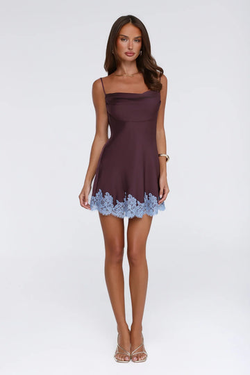 Evening Glow Satin Mini Dress Wine