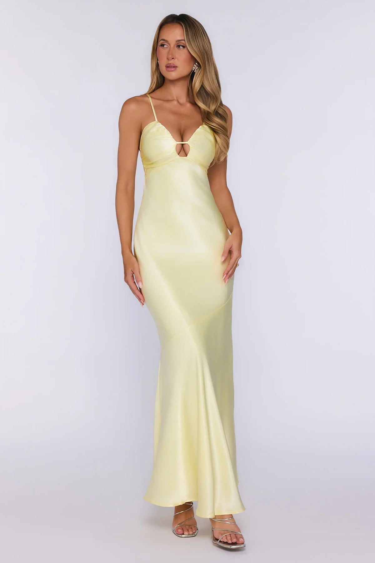 Polished Pretty Satin Cutout Maxi Dress Yellow