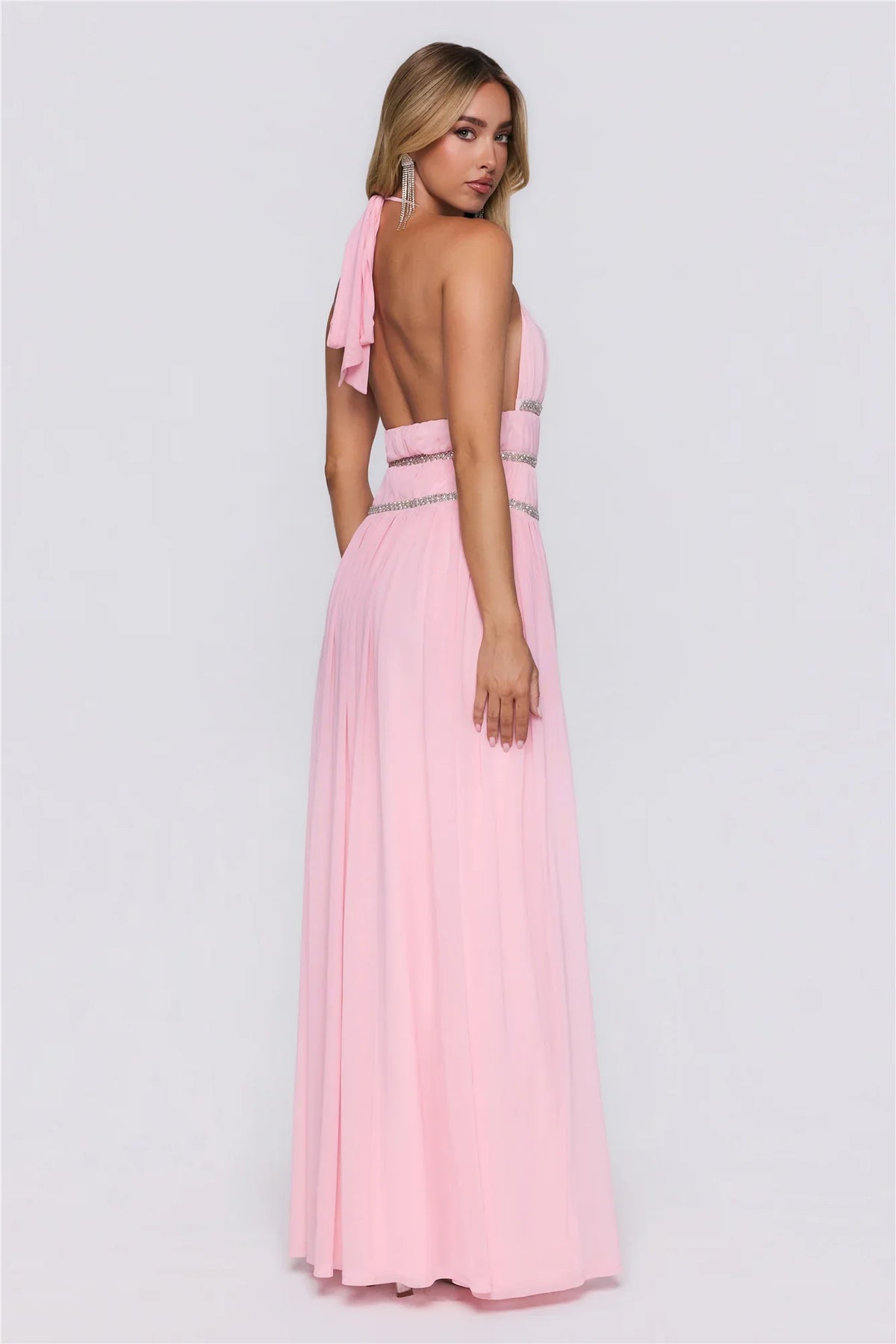 Summer Sparkle Halter Maxi Dress Pink