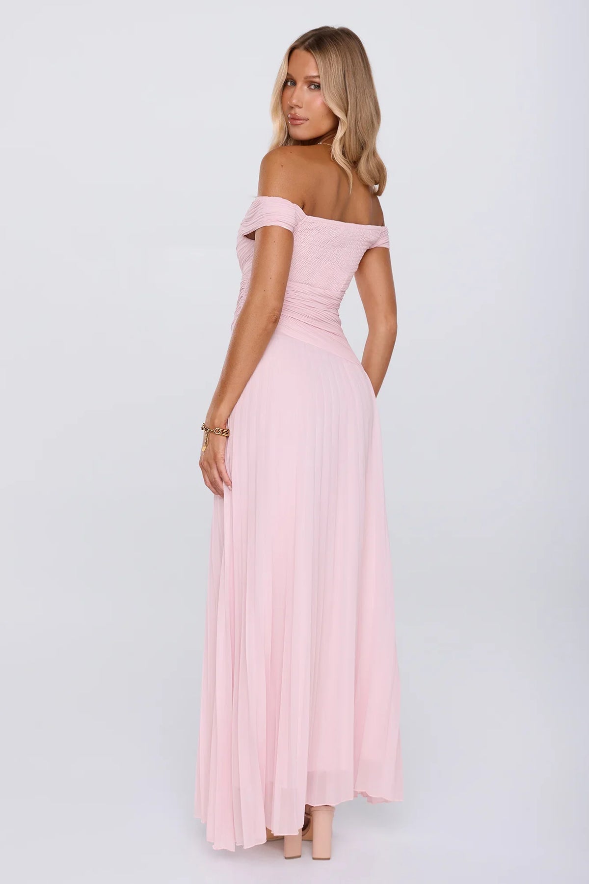 The Look Speaks Off Shoulder Maxi Dress Pink