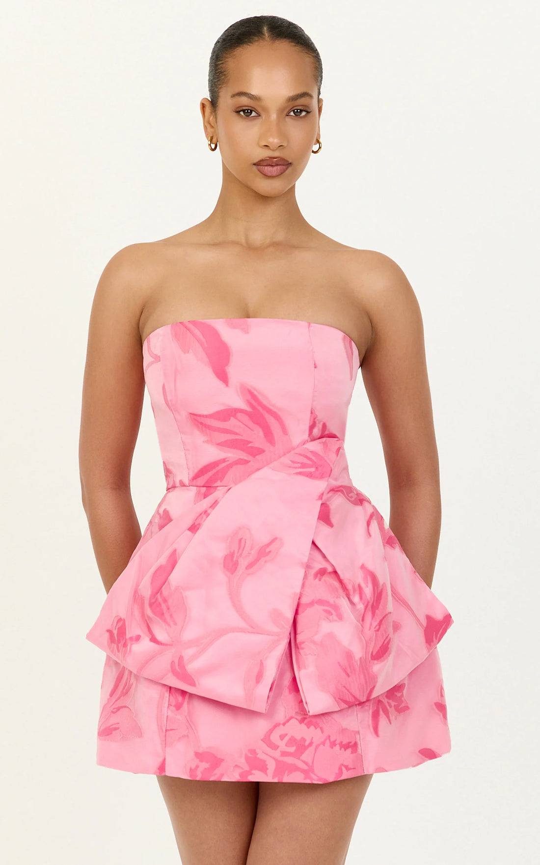 Violetta Mini Dress - Strapless Bow Detail Tulip Dress in Pink