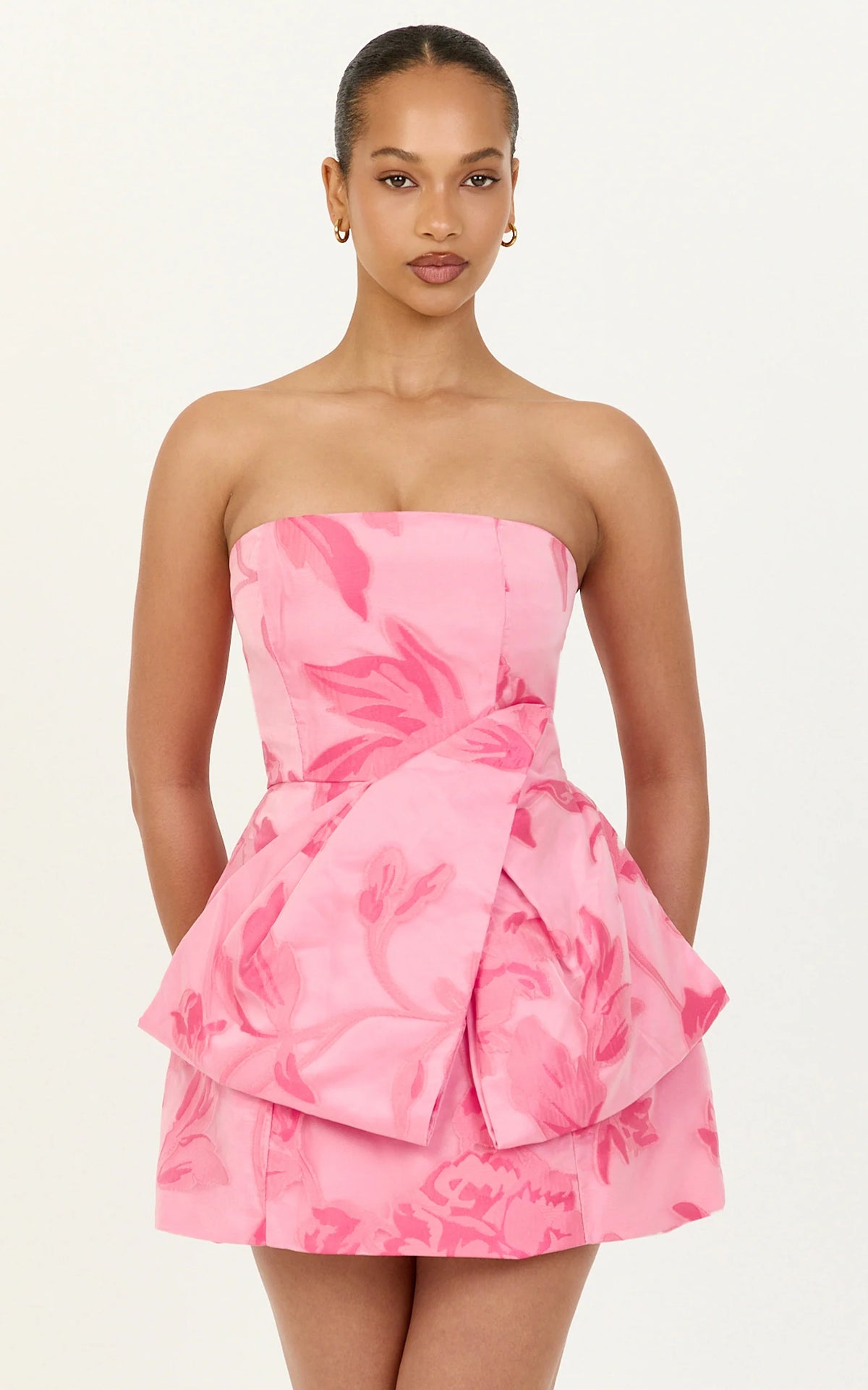 Violetta Mini Dress - Strapless Bow Detail Tulip Dress in Pink