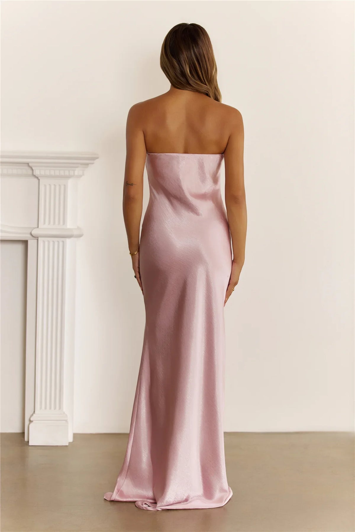 Stardom Moment Satin Strapless Maxi Dress Pink