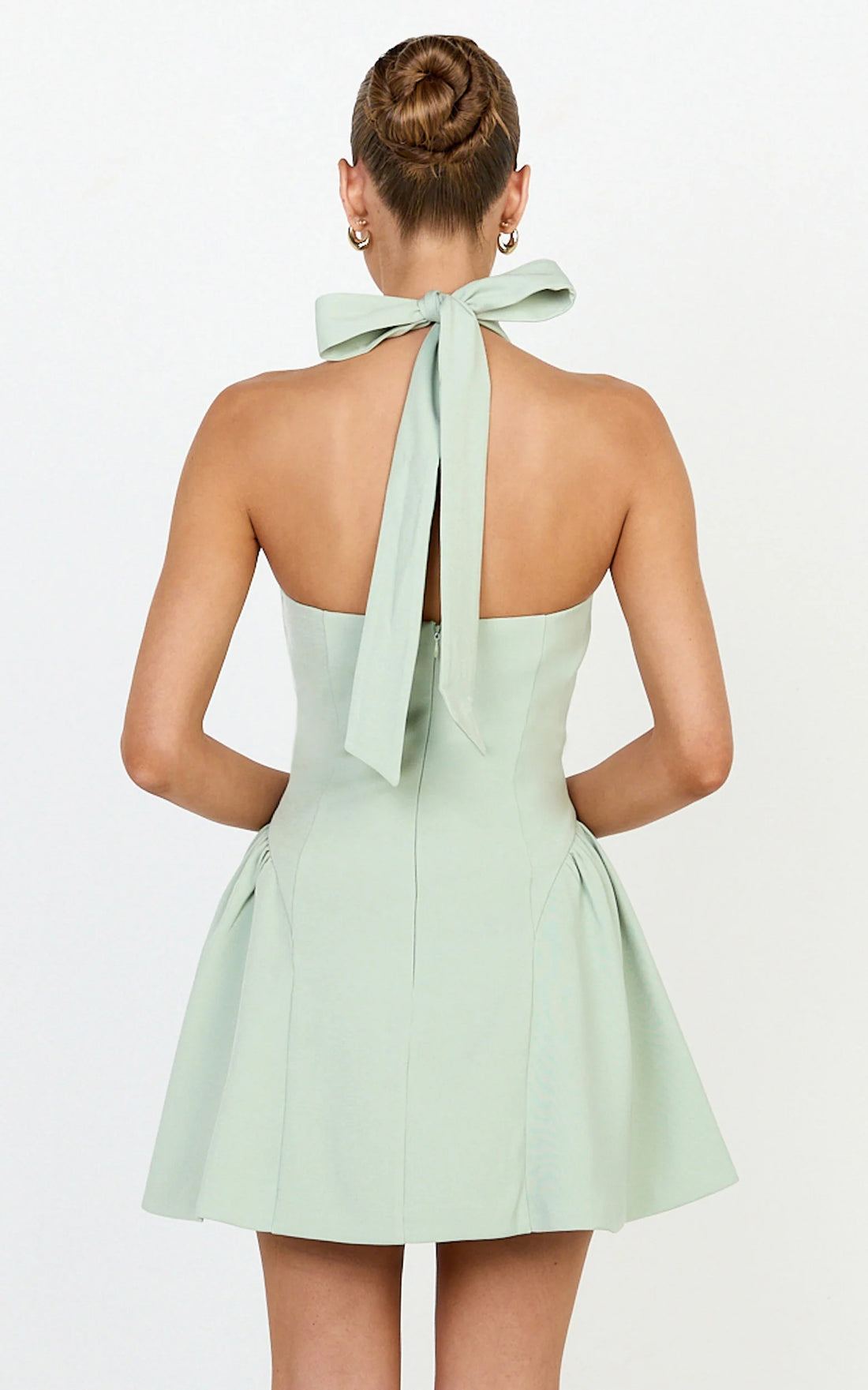 Violet Mini Dress - Halterneck A Line Dress in Sage