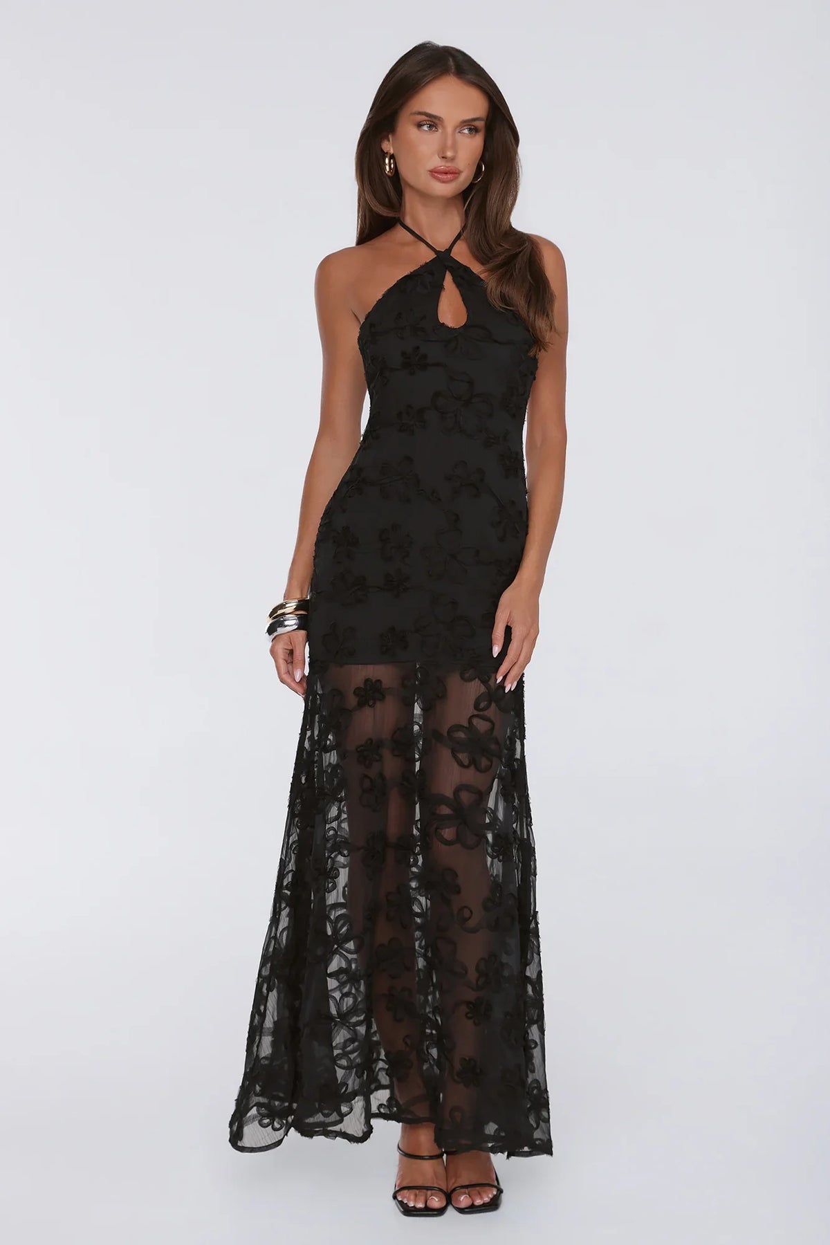 Enchanted Aura Halter Maxi Dress Black