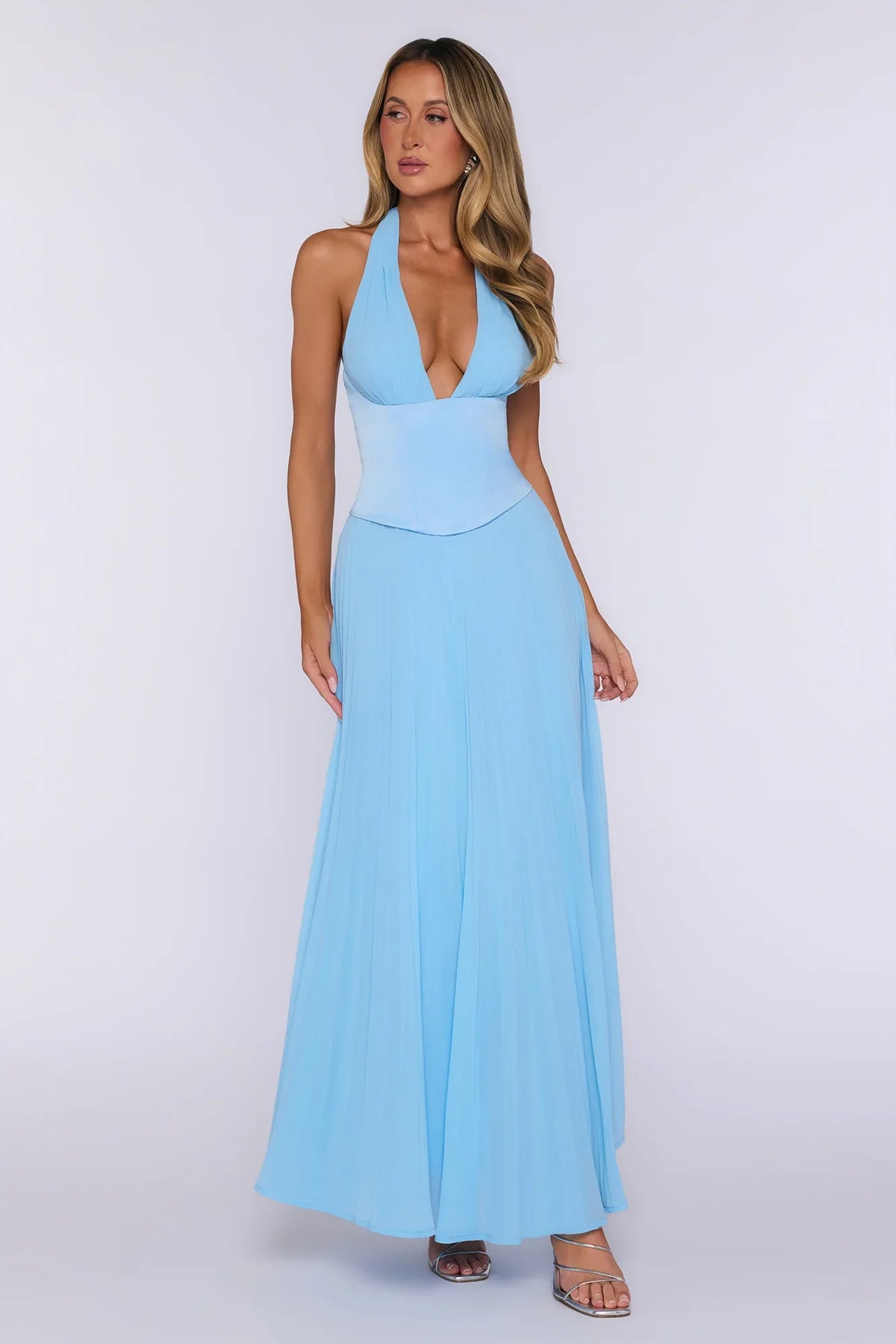 The Pretty Waltz Halter Maxi Dress Light Blue