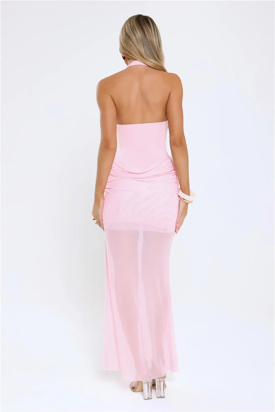 Luxe Legacy Halter Maxi Dress Pink