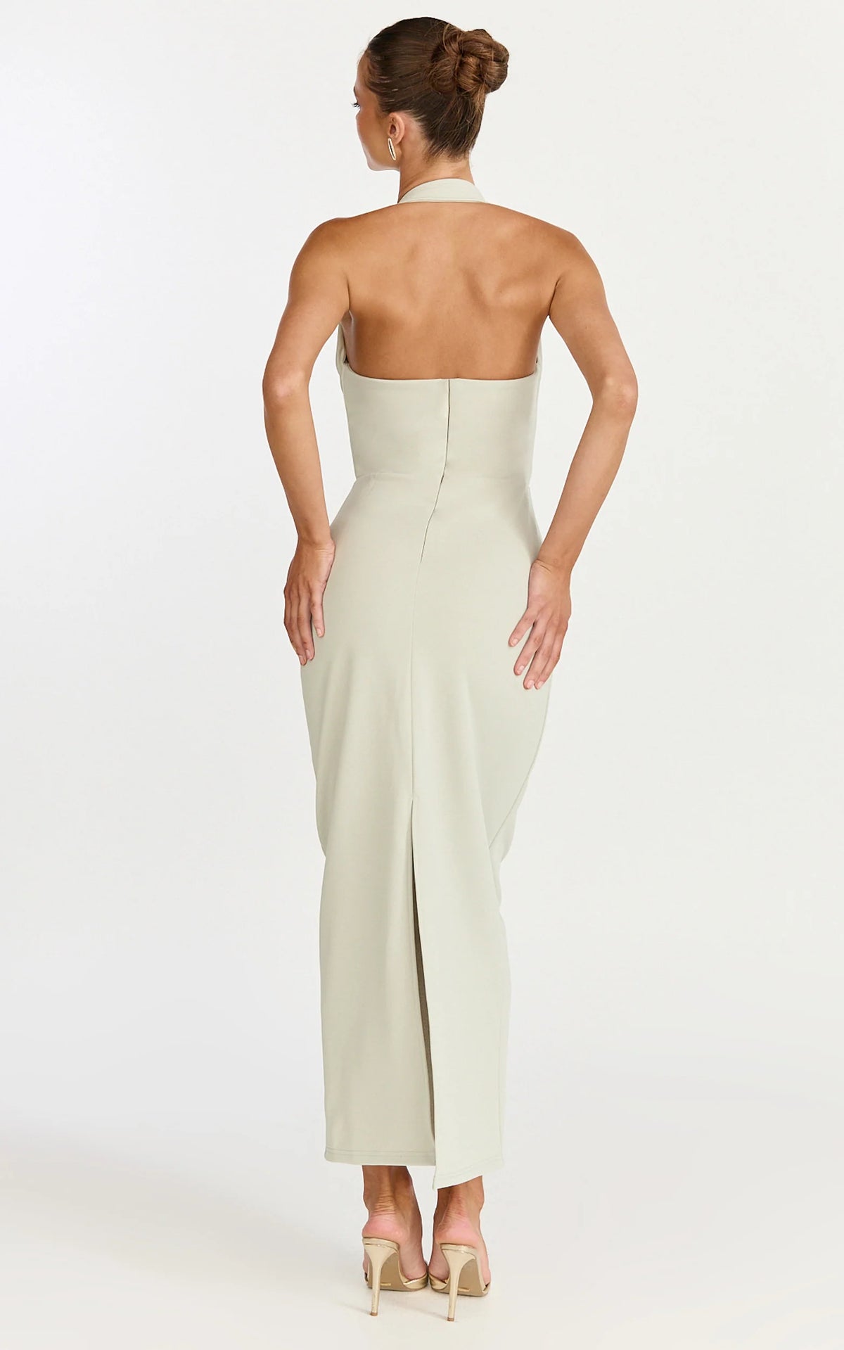 Salome Midi Dress - Halter Neck Column Dress in Sage