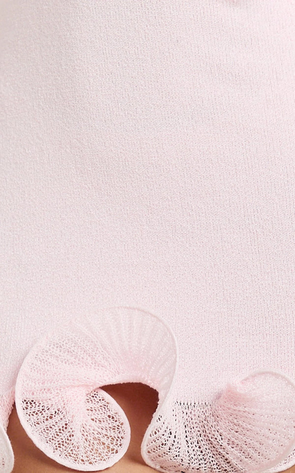 Estelle Mini Dress - Off Shoulder Long Sleeve Frilled Hem Fitted Dress in Baby Pink