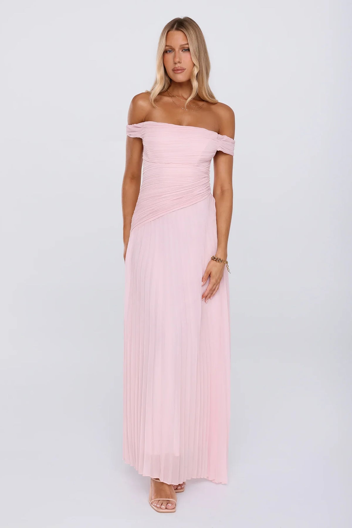 The Look Speaks Off Shoulder Maxi Dress Pink