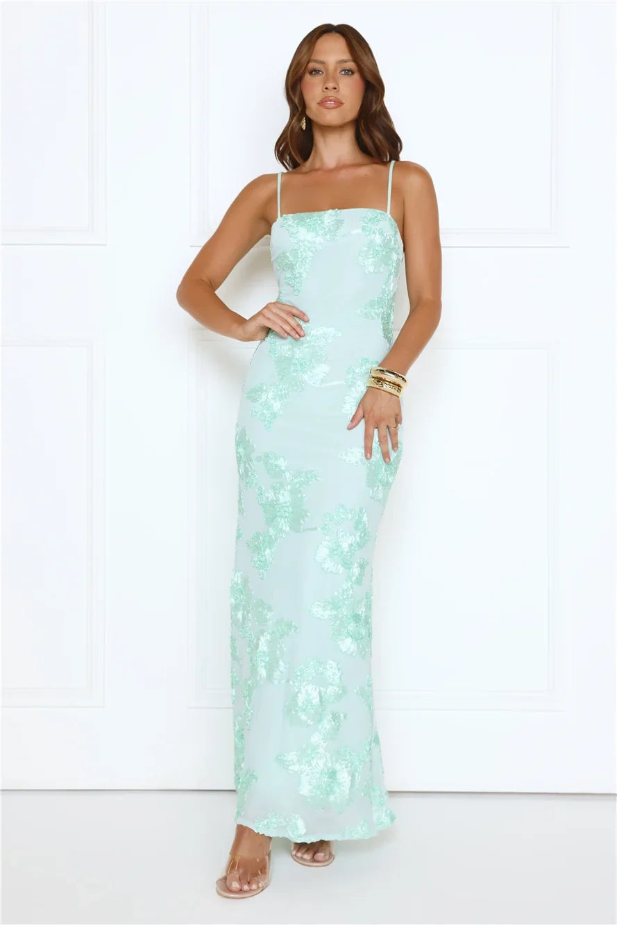 Glimmers Of Gold Mesh Maxi Dress Mint