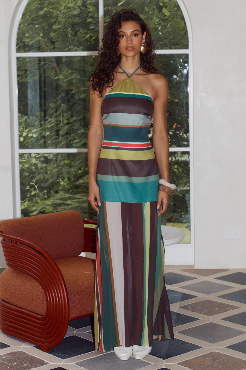ESTELLA HALTER HIGH SLIT MAXI DRESS - ESTELLA MULTI