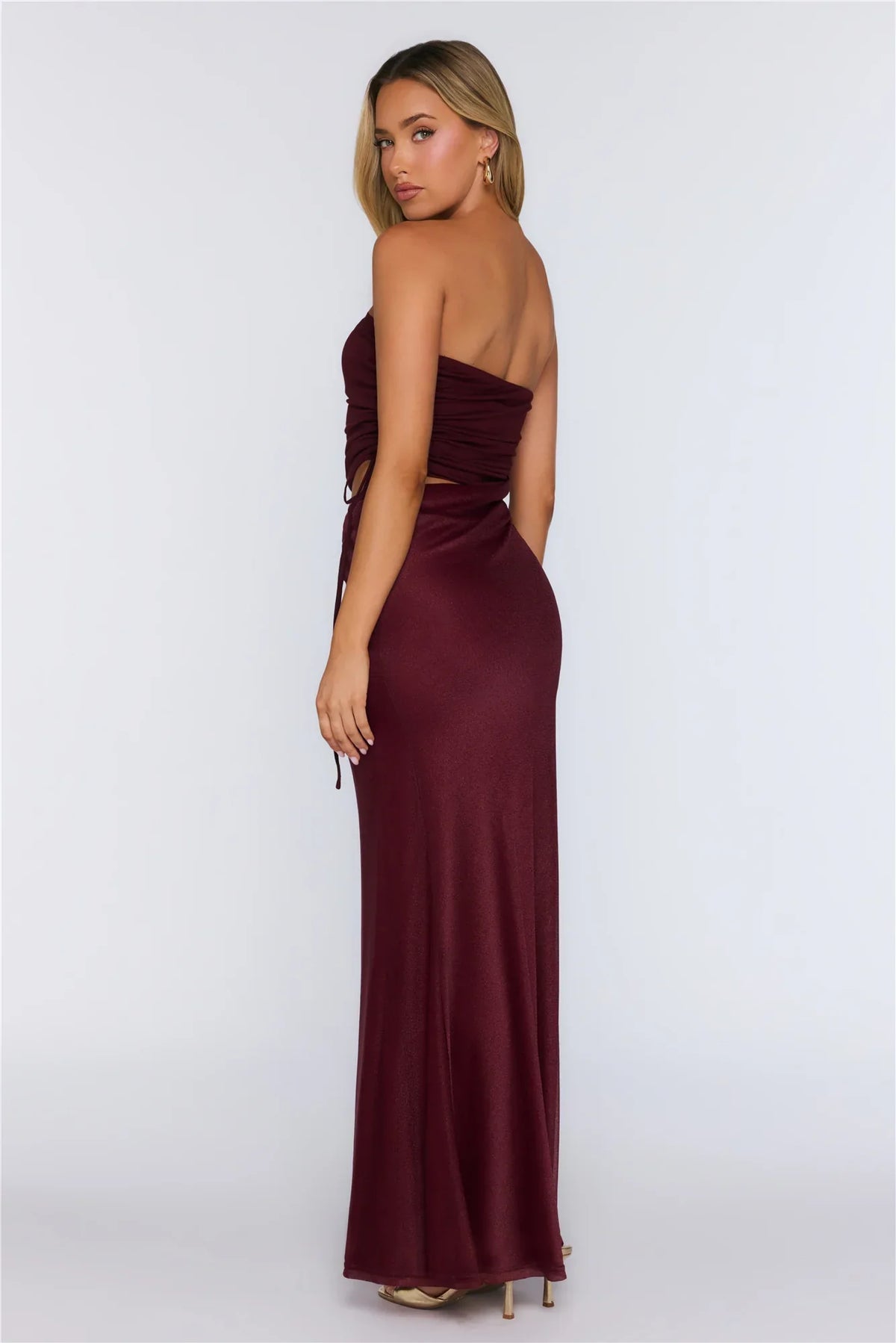 Pretty And Ready Strapless Maxi Dress Wine