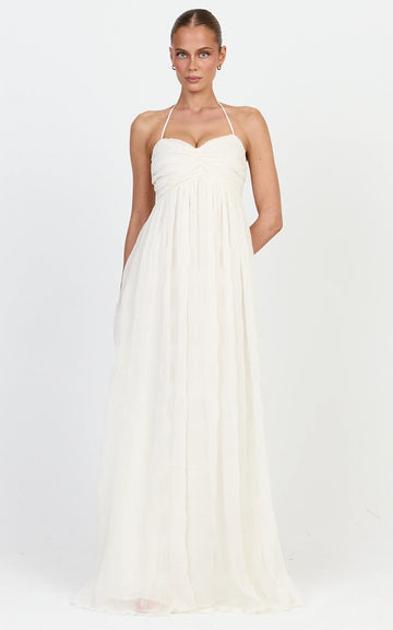 Lani Maxi Dress - Lace Back Shirred Maxi Dress in Cream