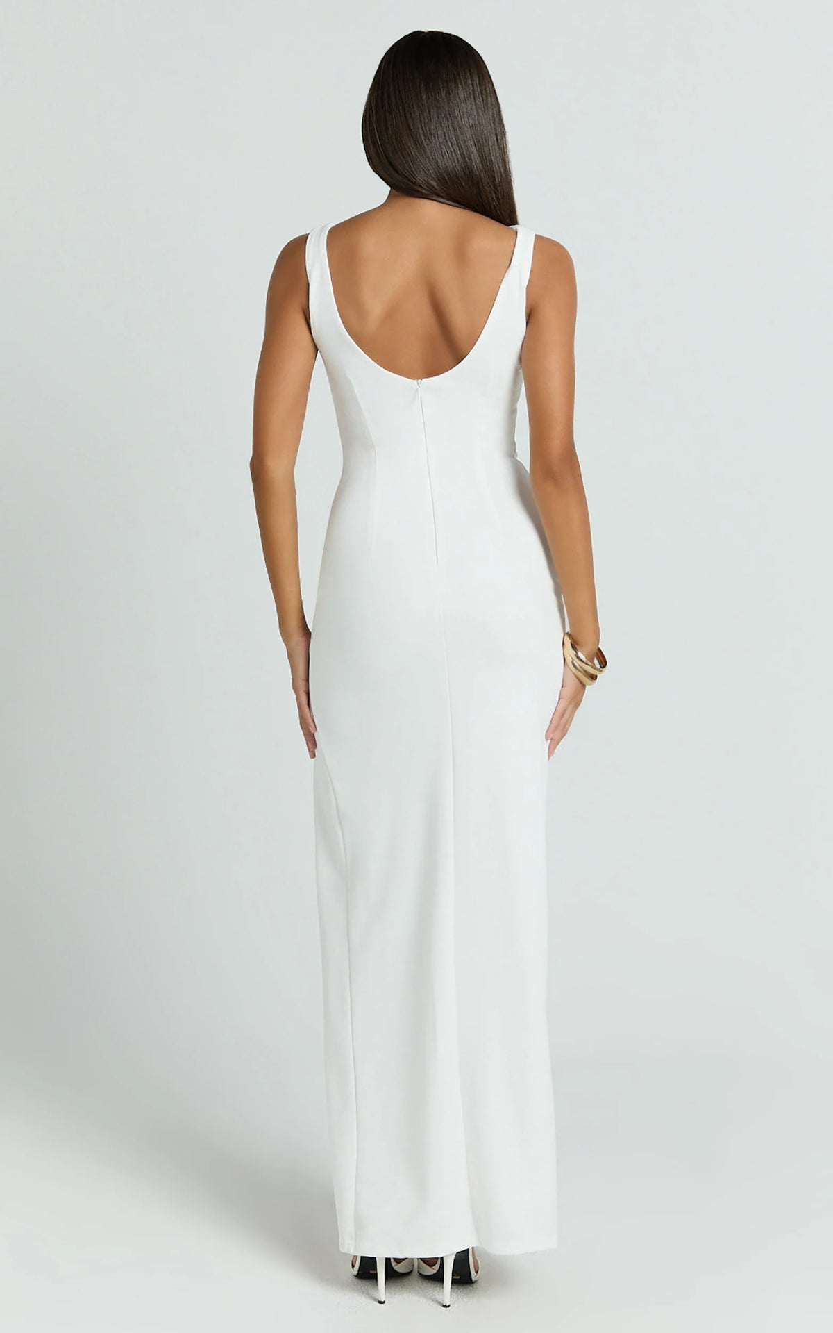 Blake Maxi Dress - Boat Neck Bow Bodycon Dress in White