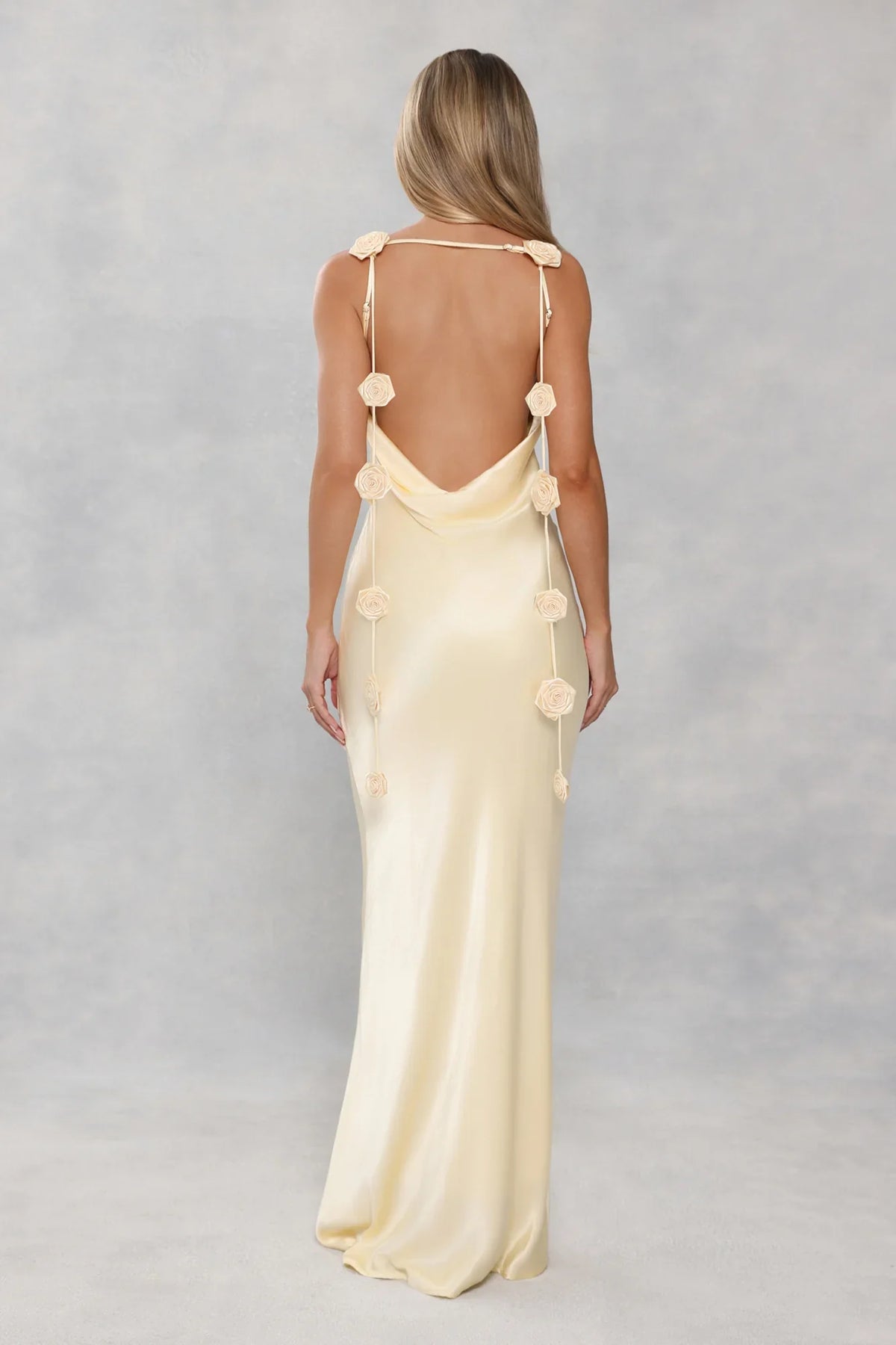 The Flora Satin Maxi Dress Yellow