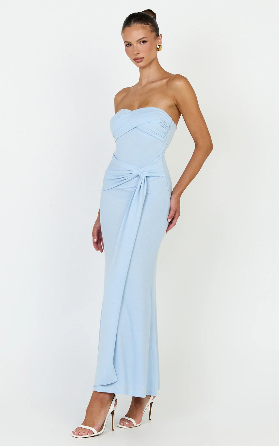 Aria Midi Dress - Strapless Tie Waist Dress in Light Blue