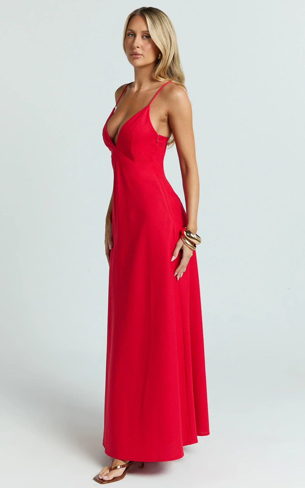 Hinata Maxi Dress - Linen Blend Slip Dress in Red