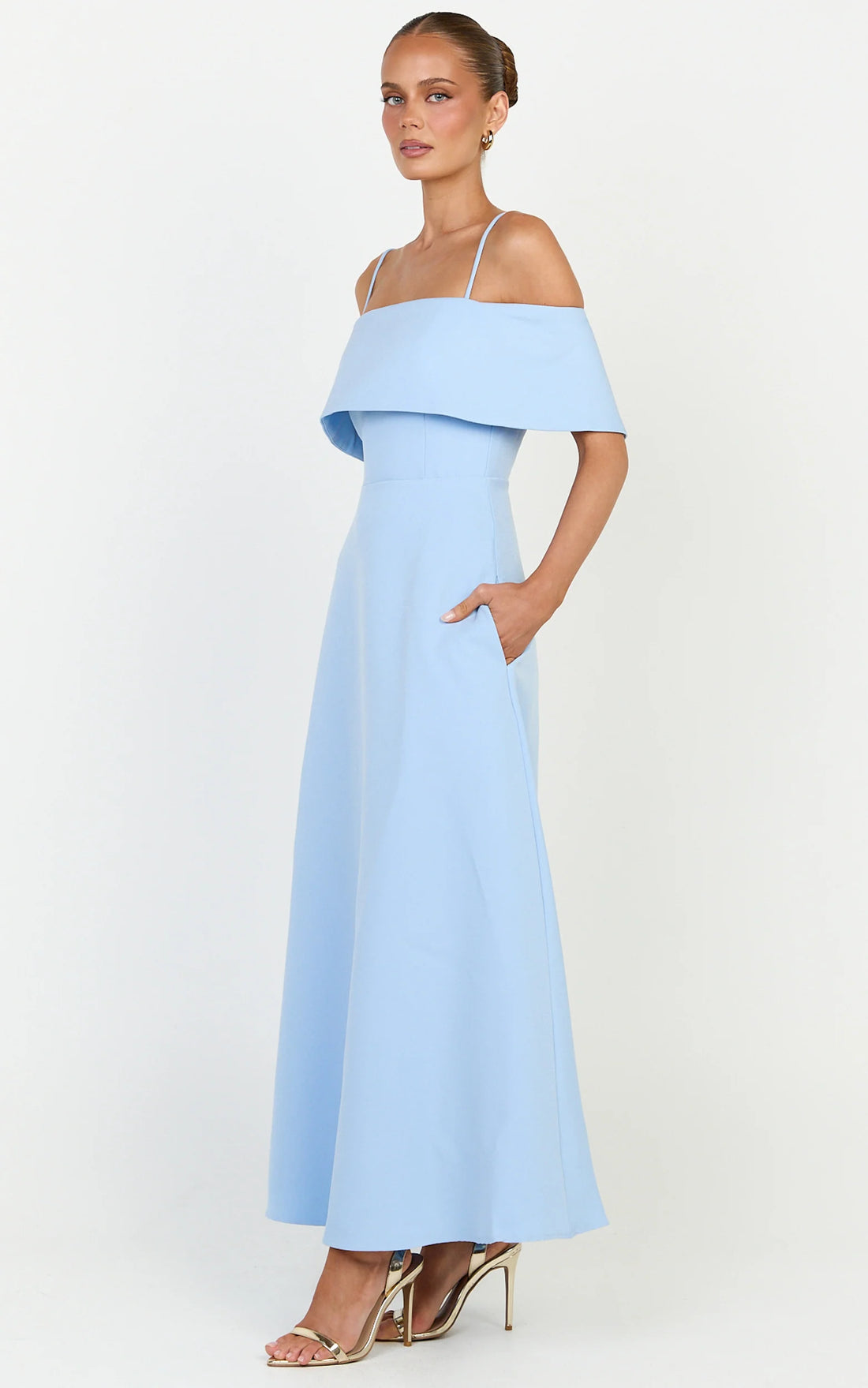 Aviana Midi Dress - Bodice Overlay A Line Dress in Blue