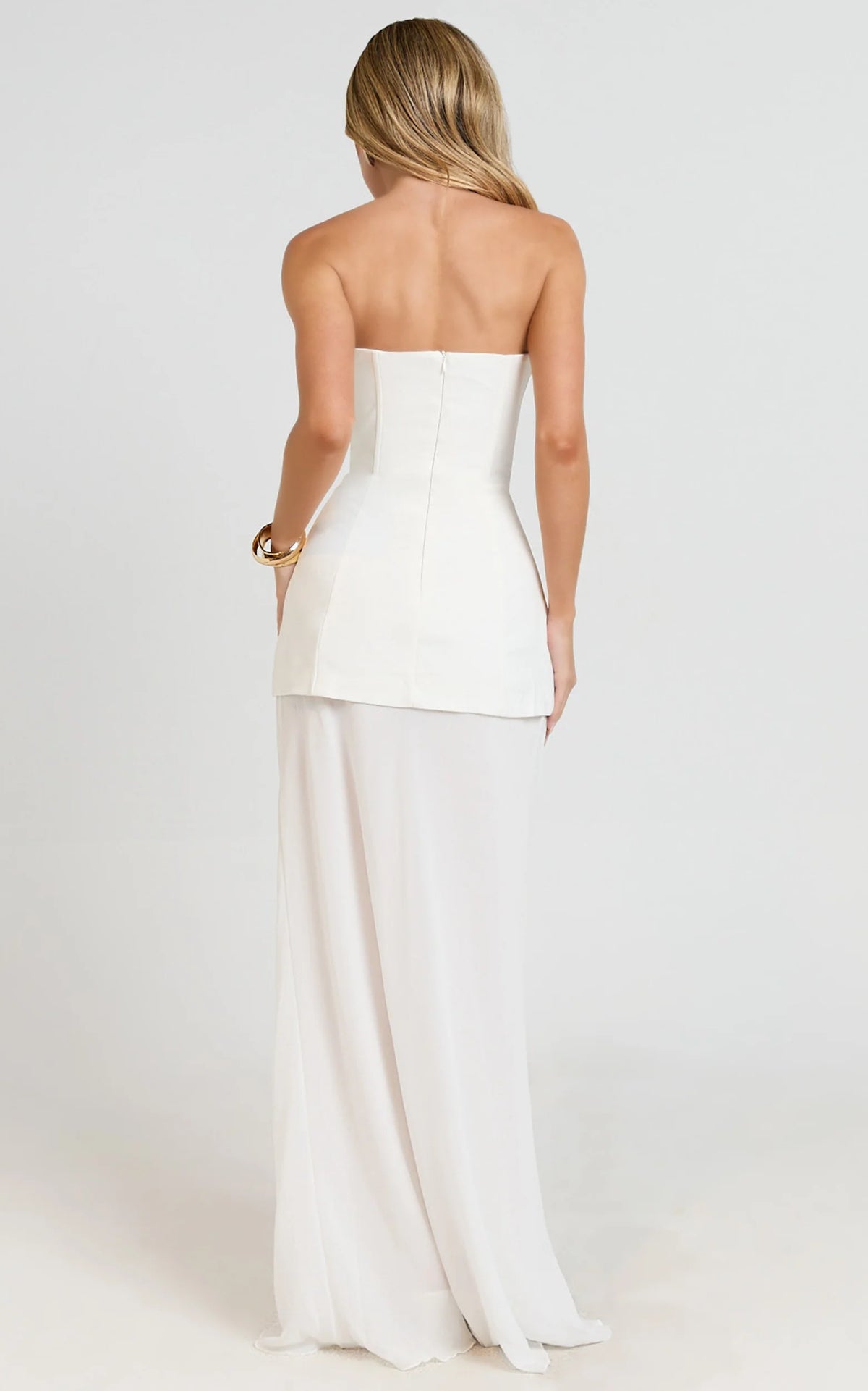 Keyla Maxi Dress - Strapless Contrast Skirt Dress in Ivory