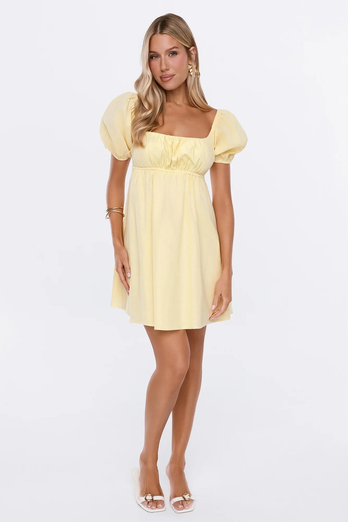 Sun Kissed Style Linen Blend Mini Dress Yellow