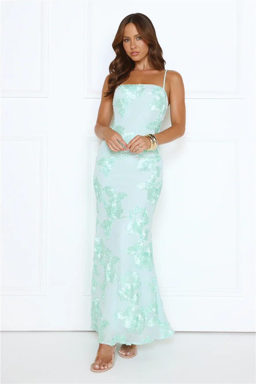Glimmers Of Gold Mesh Maxi Dress Mint