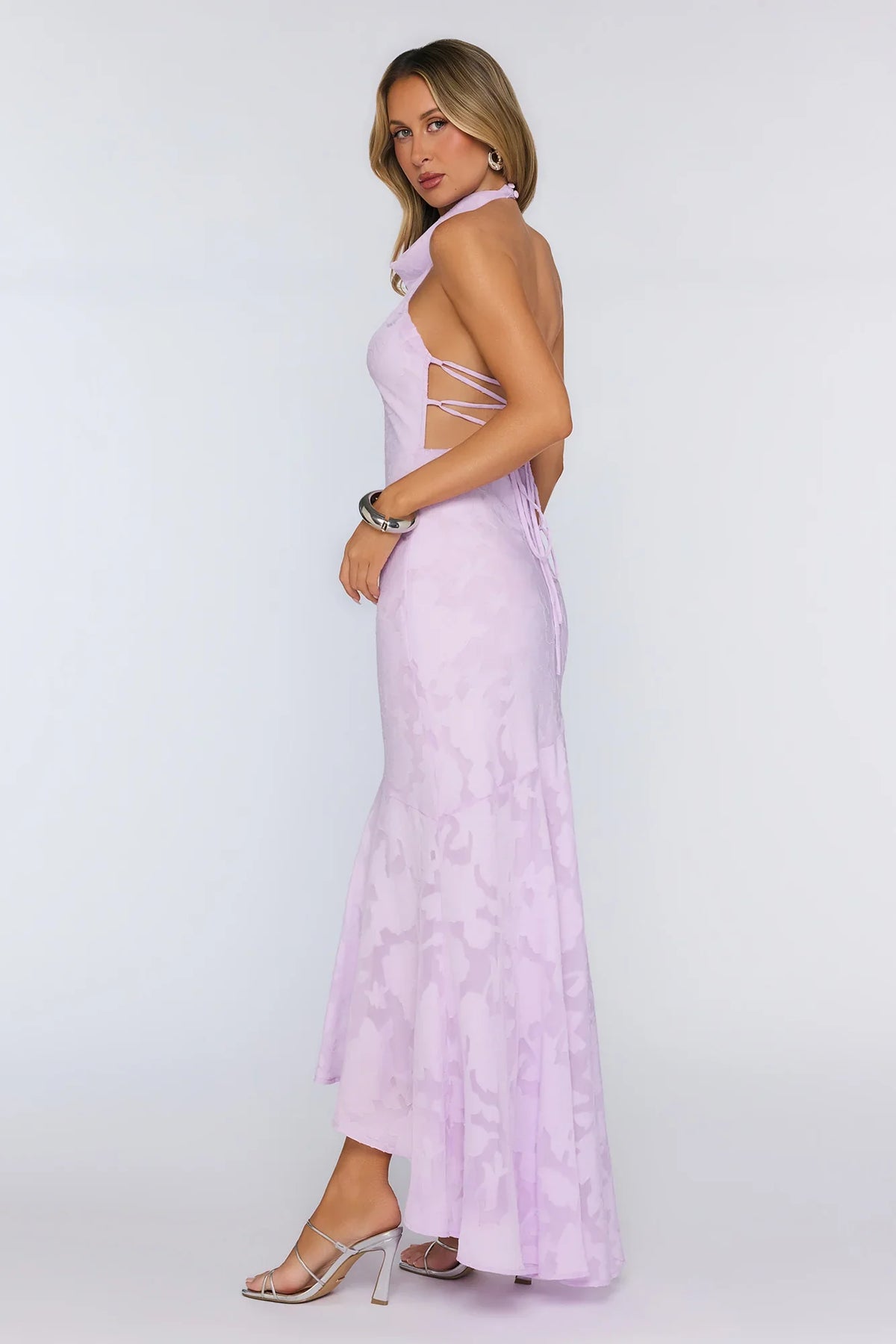 Hints Of Wildflowers Halter Maxi Dress Lilac