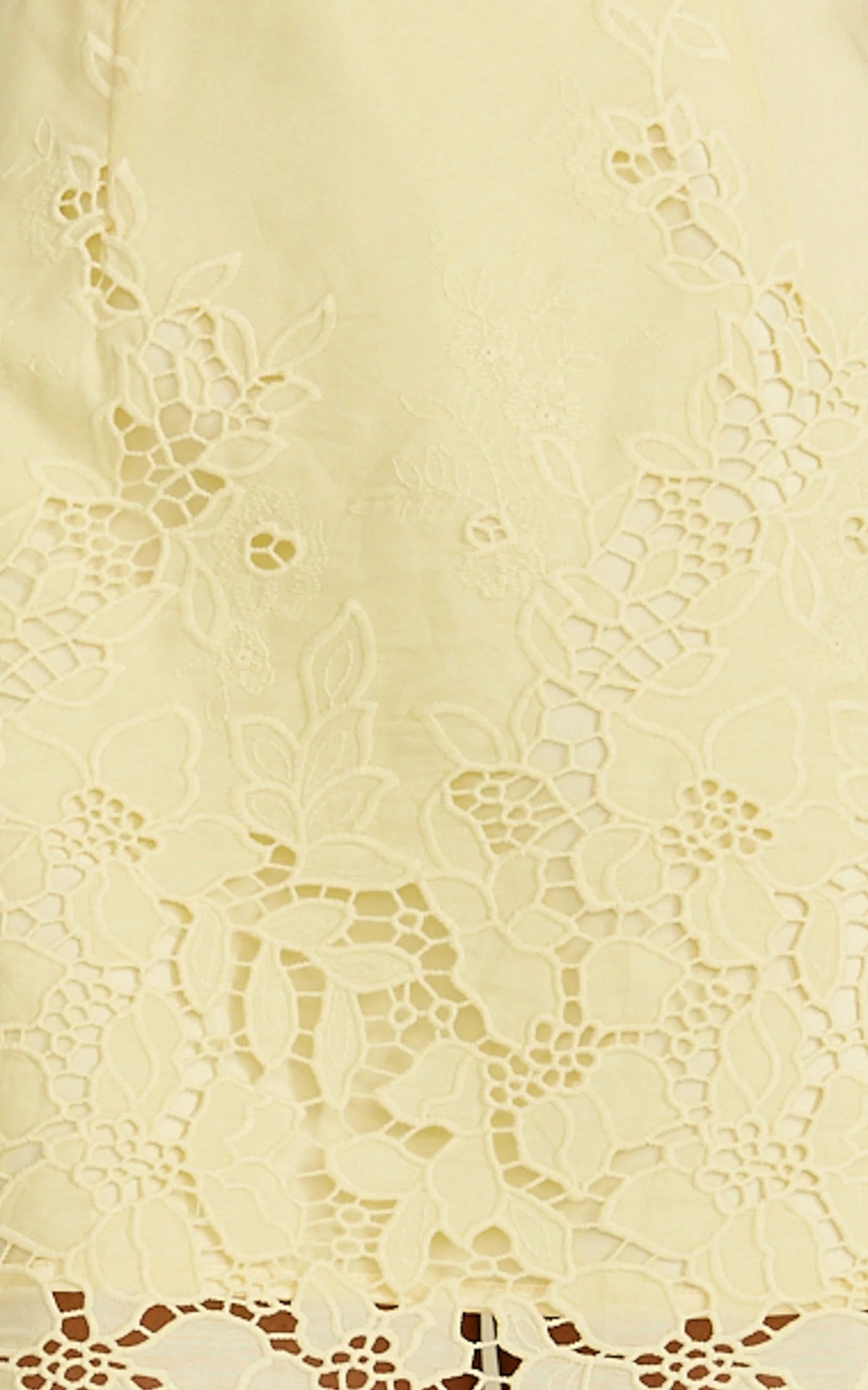 Maisie Mini Dress - Broderie Cut Out Border Hem Dress in Lemon