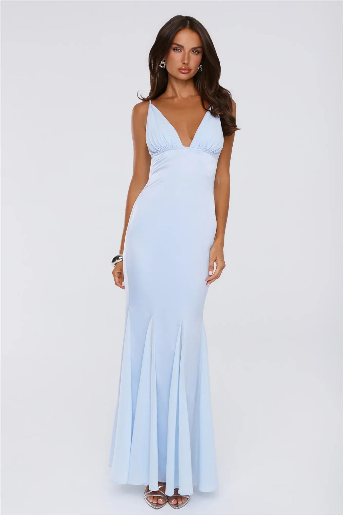 Flirty Petal Pop Satin Maxi Dress Blue