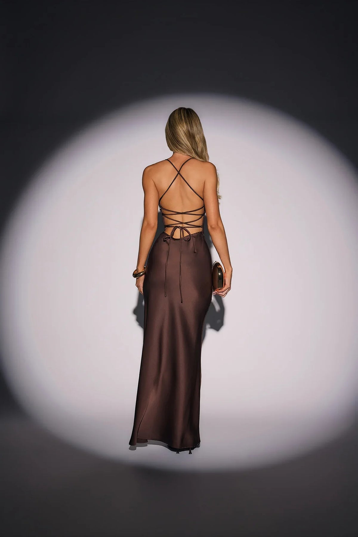 The Art Of Pretty Satin Maxi Dress Chocolate