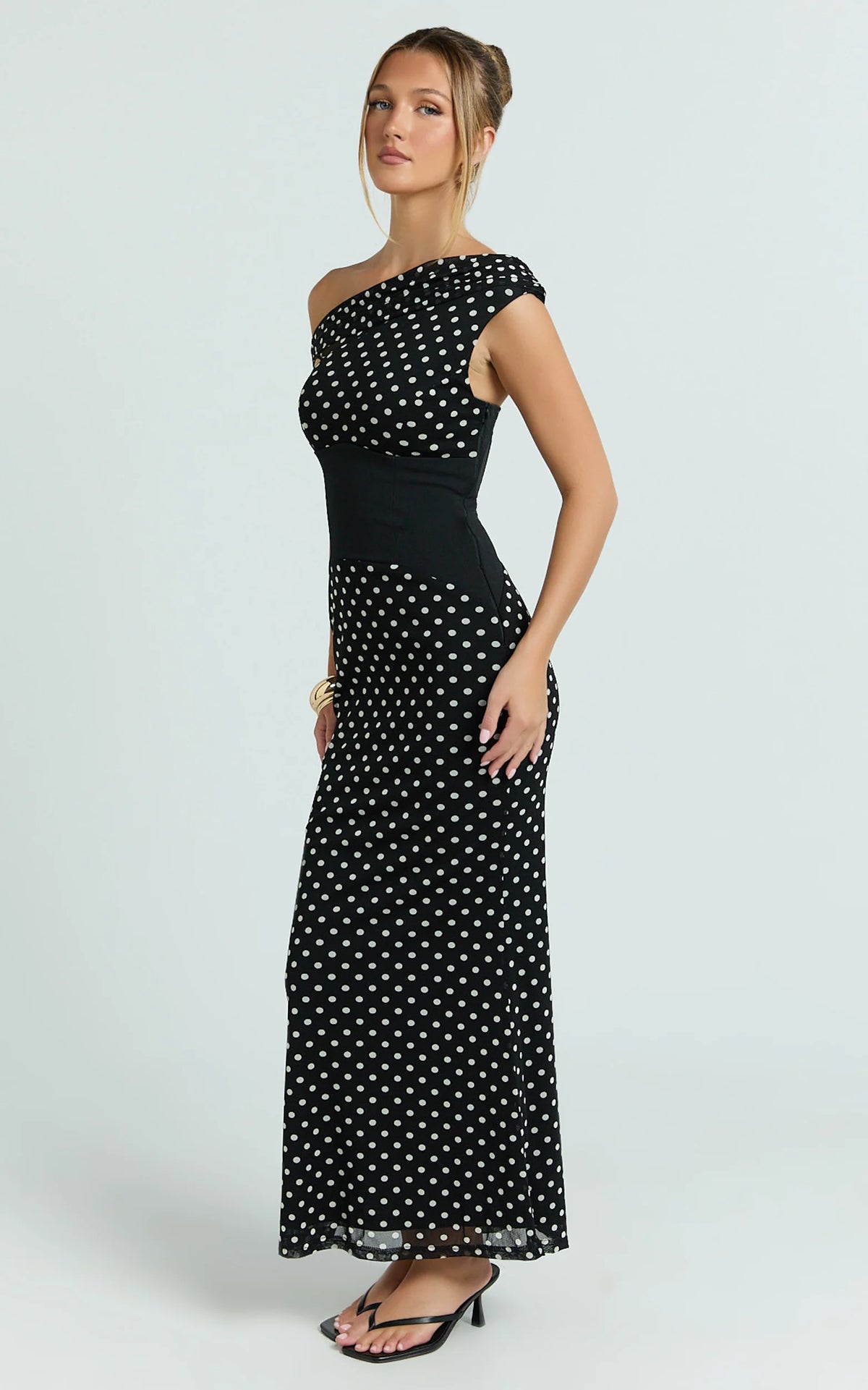Ava Midi Dress - Asymmetrical Neckline Dress in Black