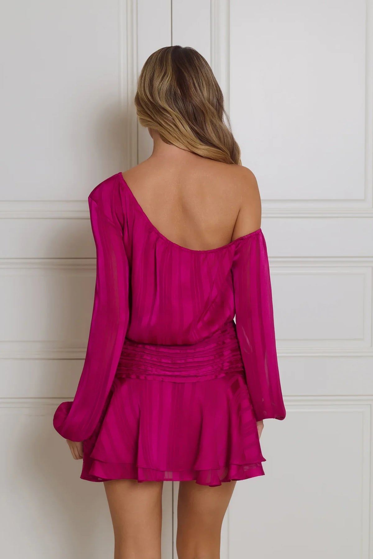 Cheeky Vibe Off Shoulder Mini Dress Magenta