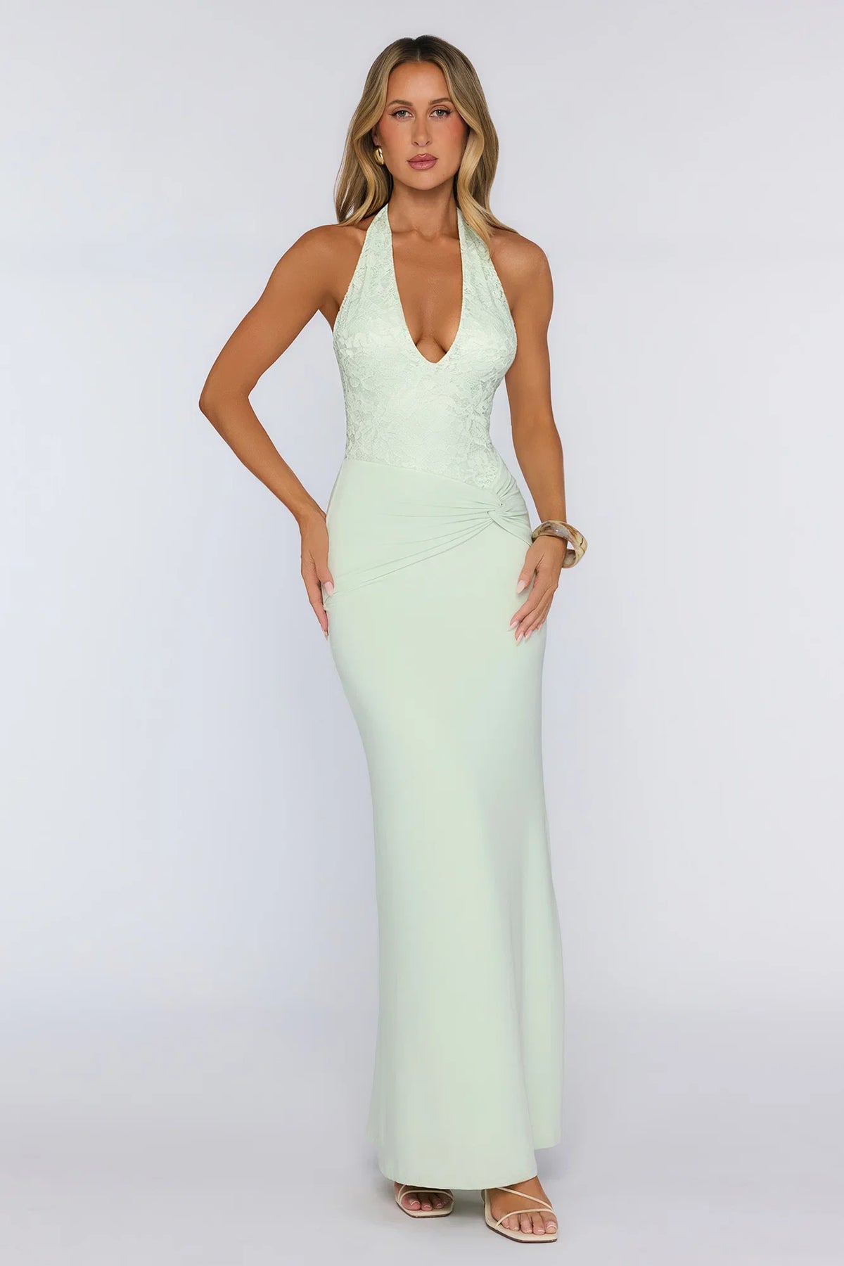 Always That Girl Halter Maxi Dress Sage