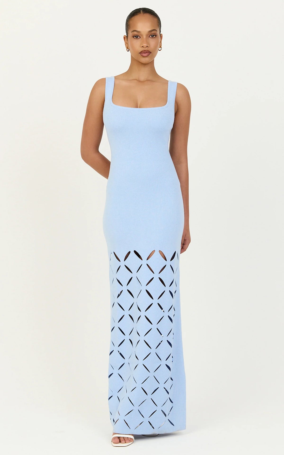 Sabrina Maxi Dress - Scoop Neck Laser Cut Dress in Blue