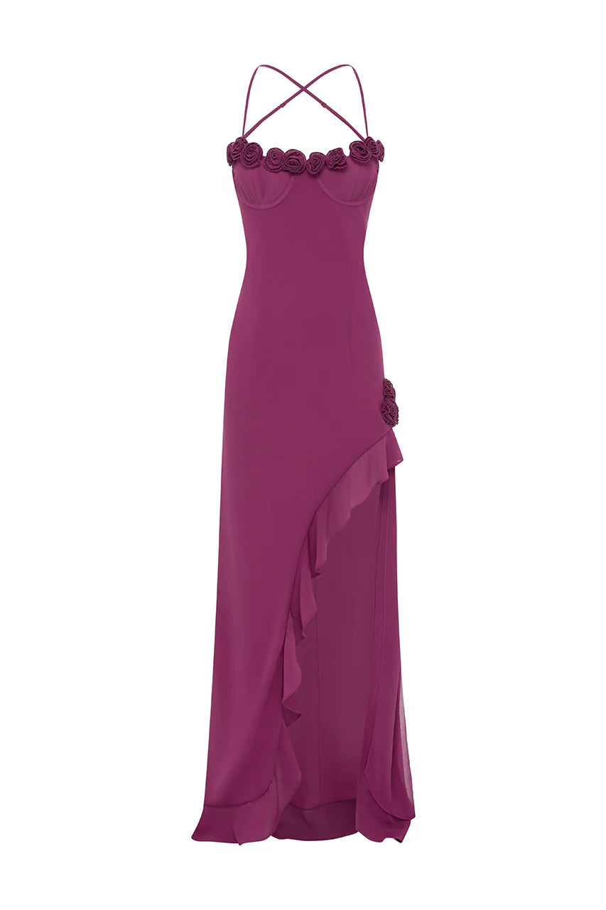 JIONNI RUFFLE MAXI DRESS - BERRY