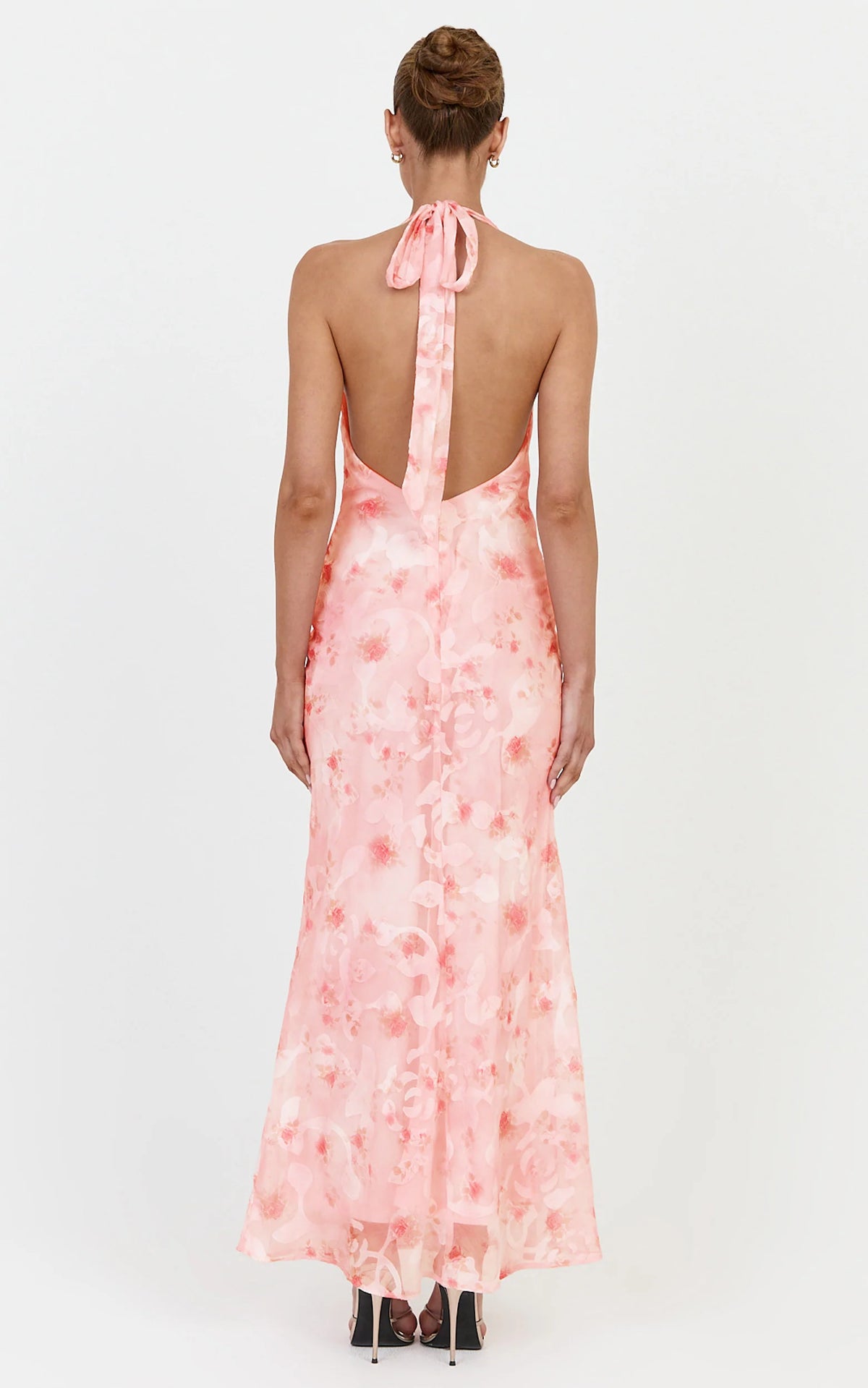 Paloma Maxi Dress - Halter Neck Cowl Dress in Pink Floral
