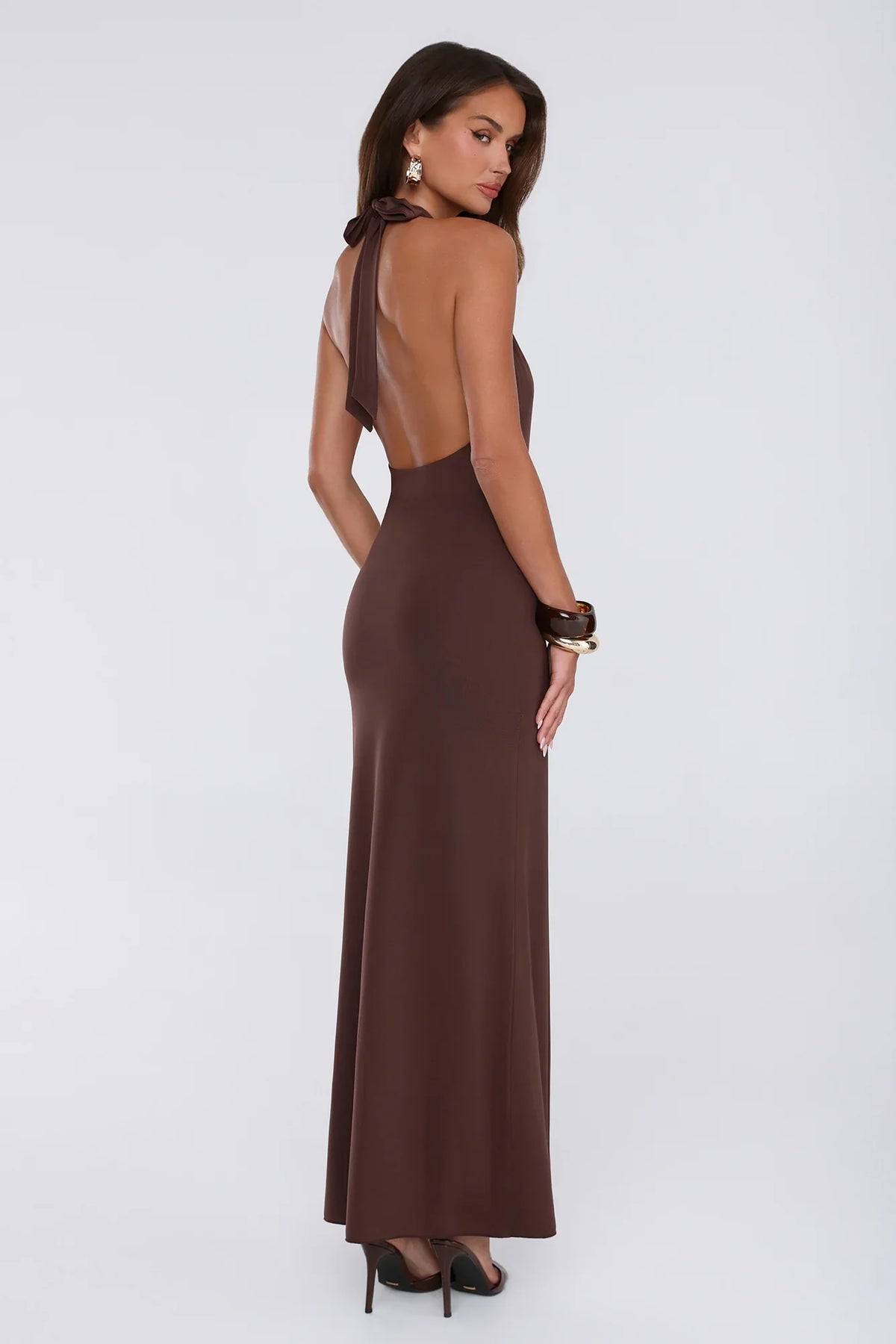The Perfect Excuse Halter Maxi Dress Brown