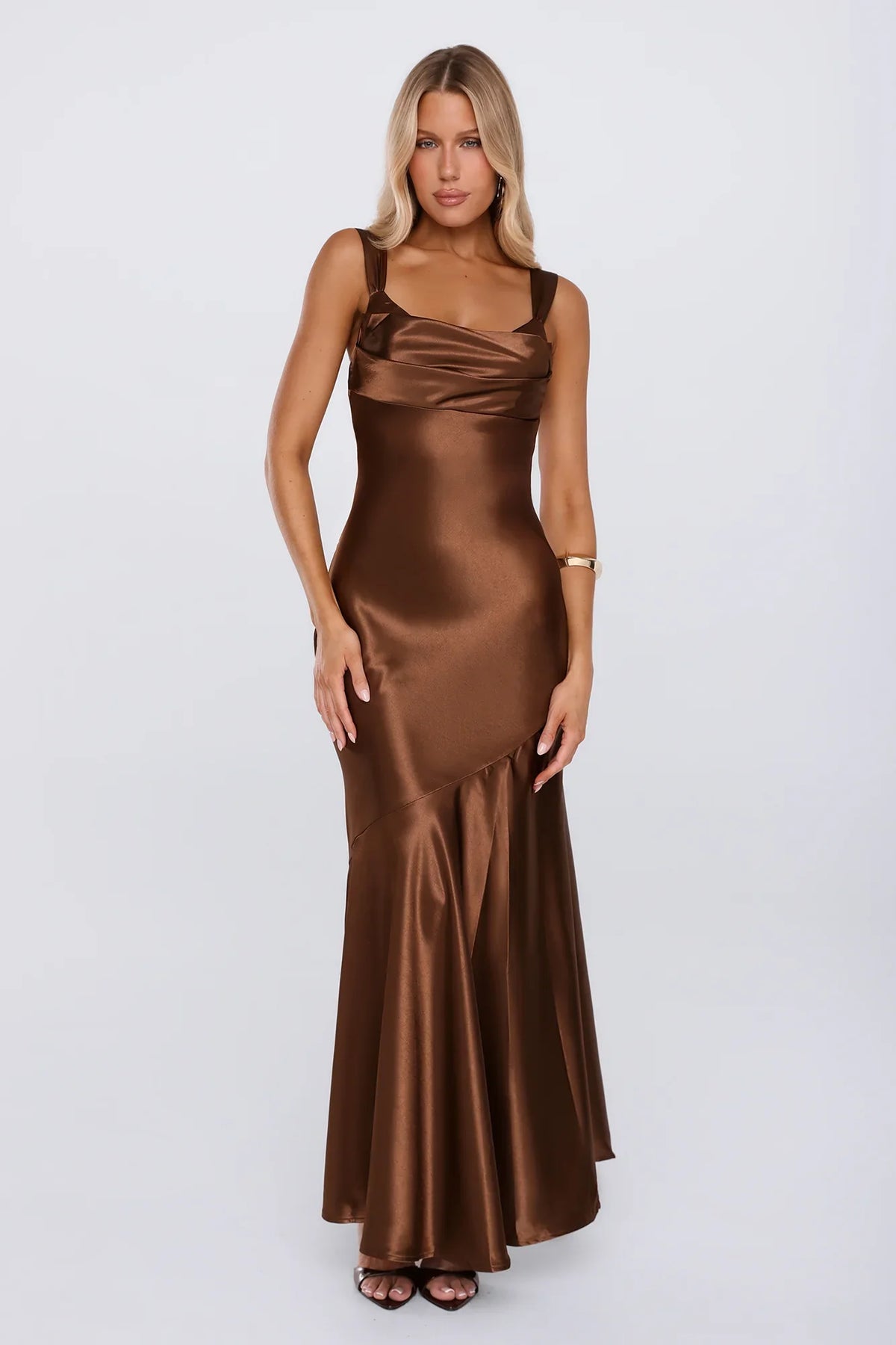 Kiss Your Crush Satin Maxi Dress Brown