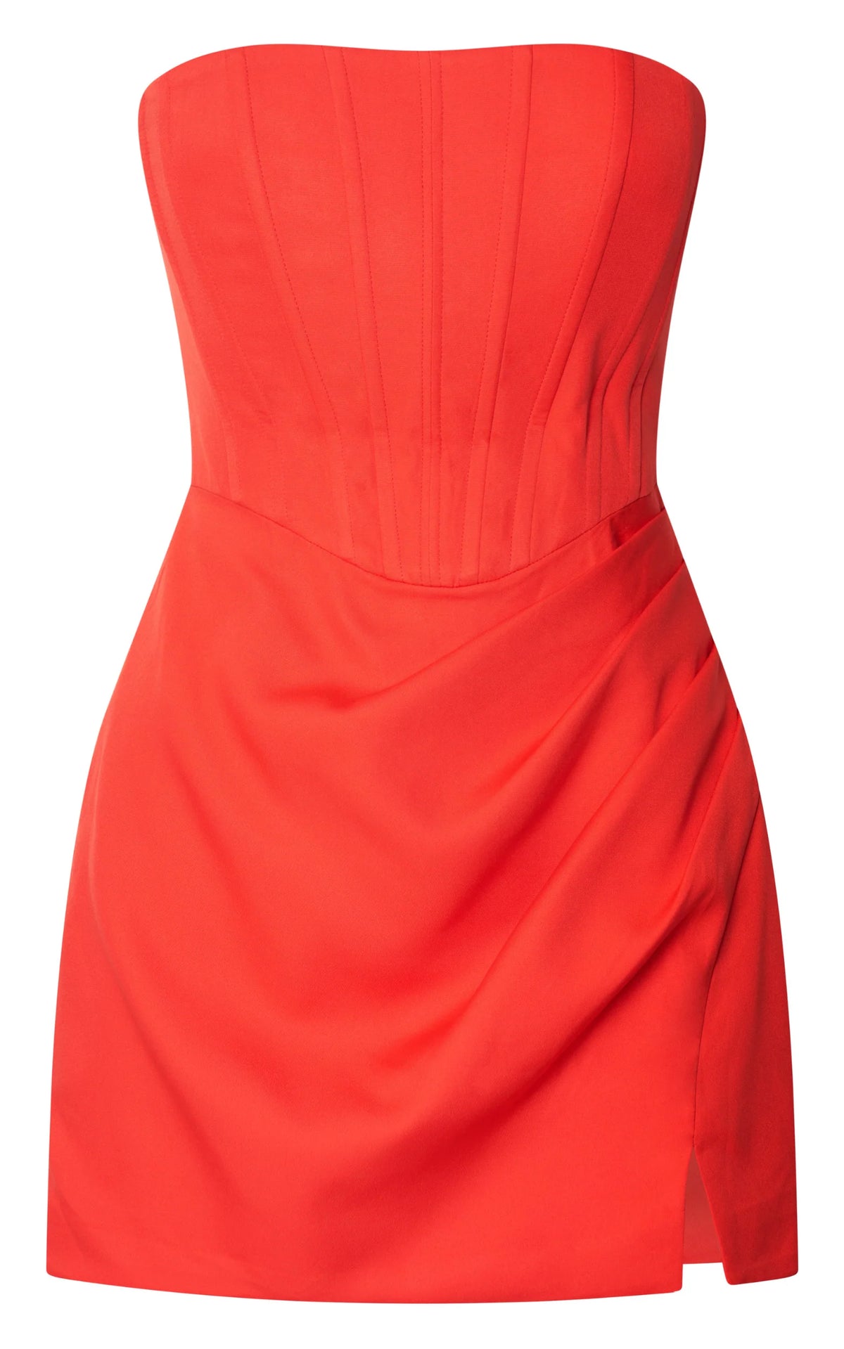 Avery Mini Dress - Strapless Corset Bodice Draped Dress in Orange