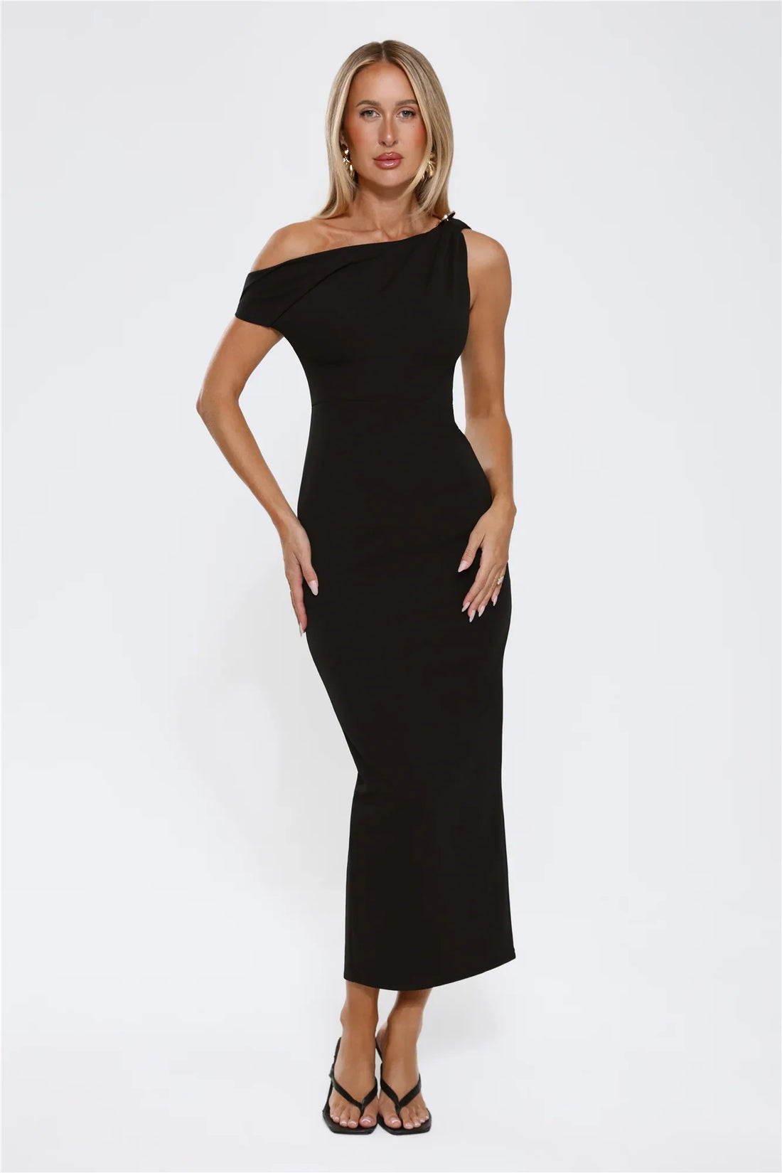Downtown Alley Off Shoulder Midi Dress Black