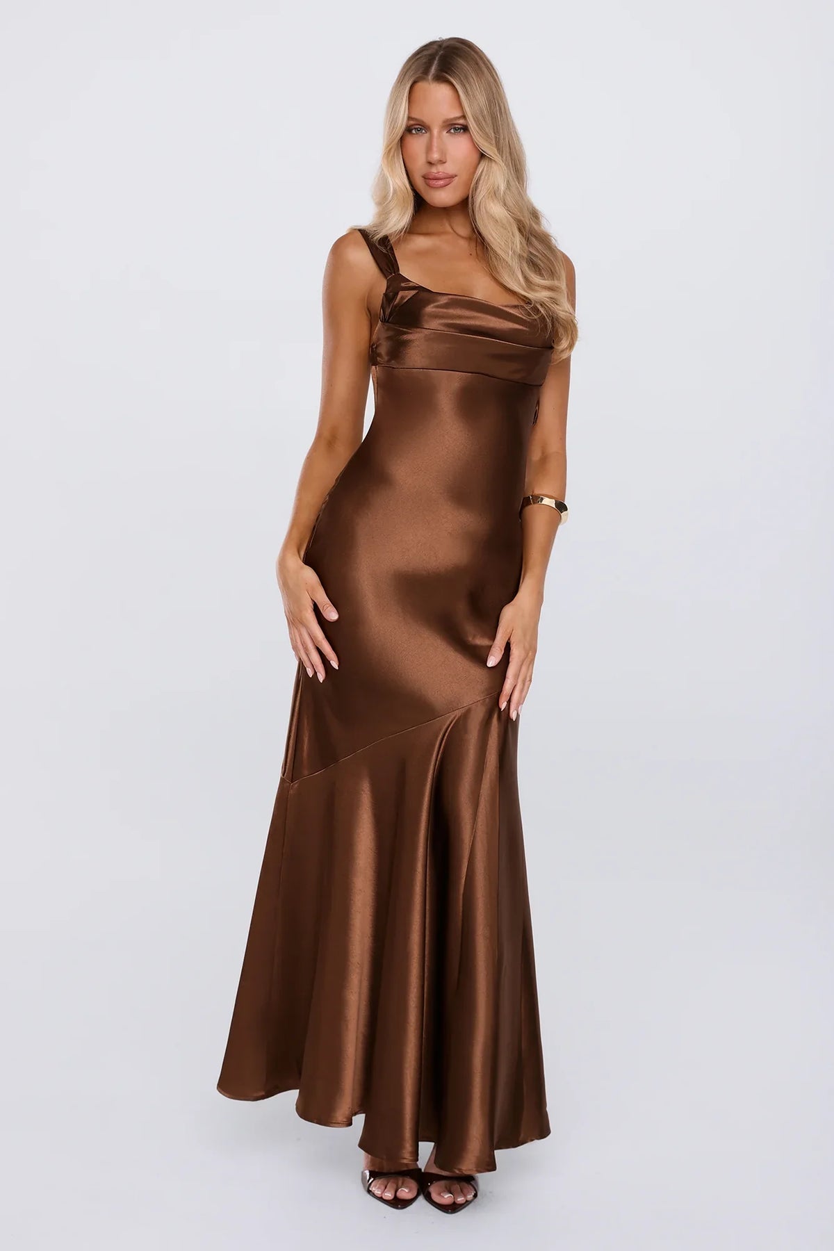 Kiss Your Crush Satin Maxi Dress Brown