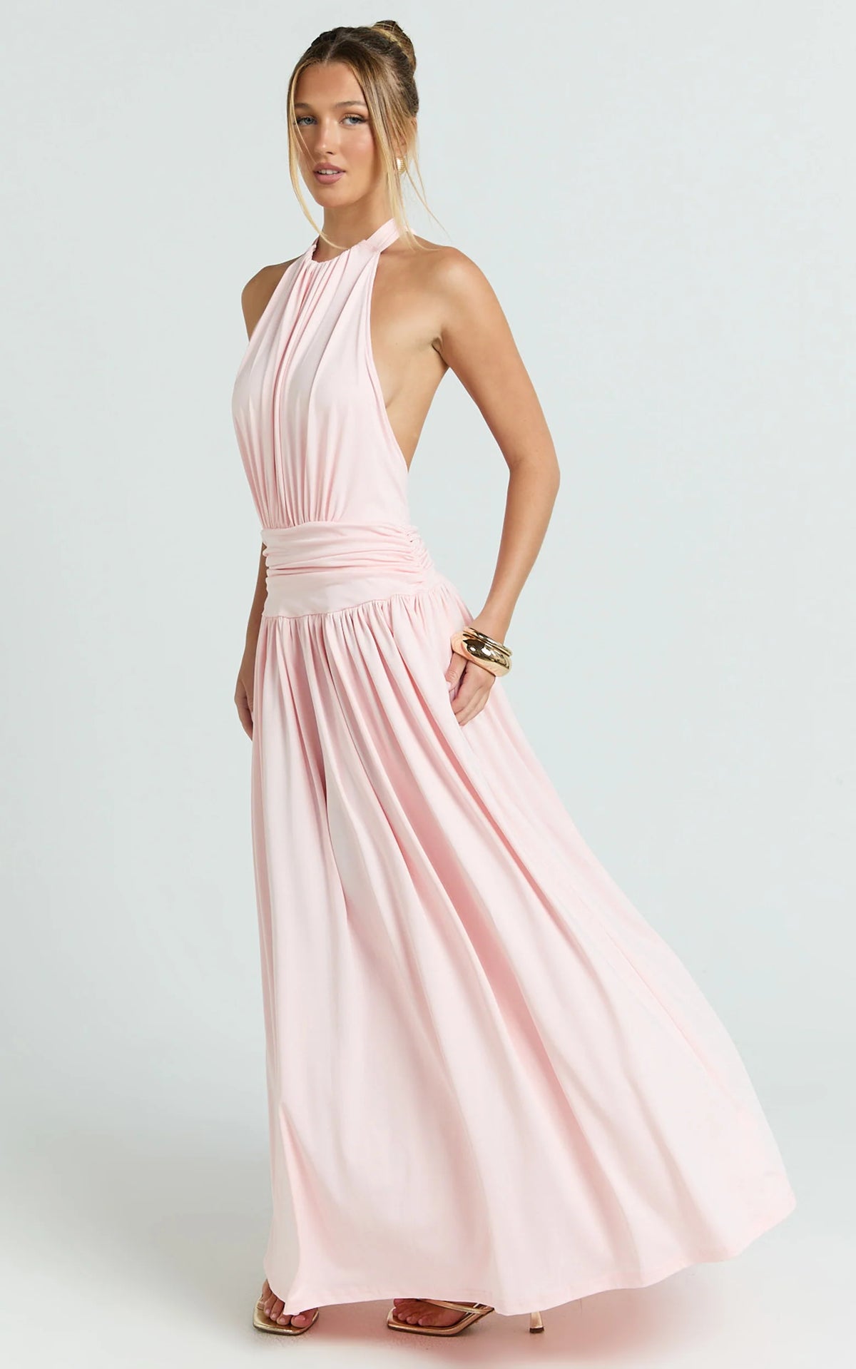 Quinn Maxi Dress - Low Back Halter Neck Dress in Pink