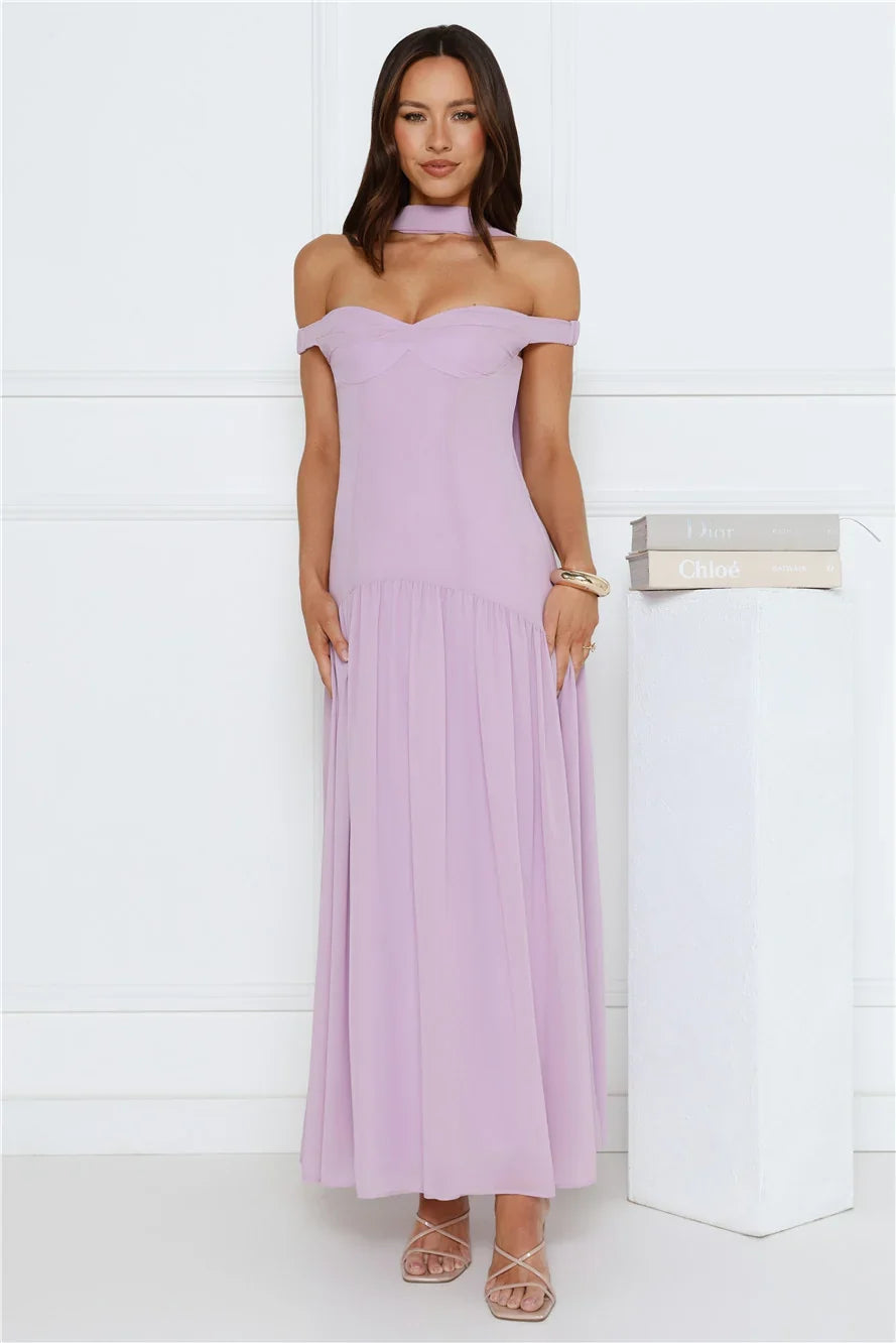The Style Spotlight Off Shoulder Maxi Dress Lilac