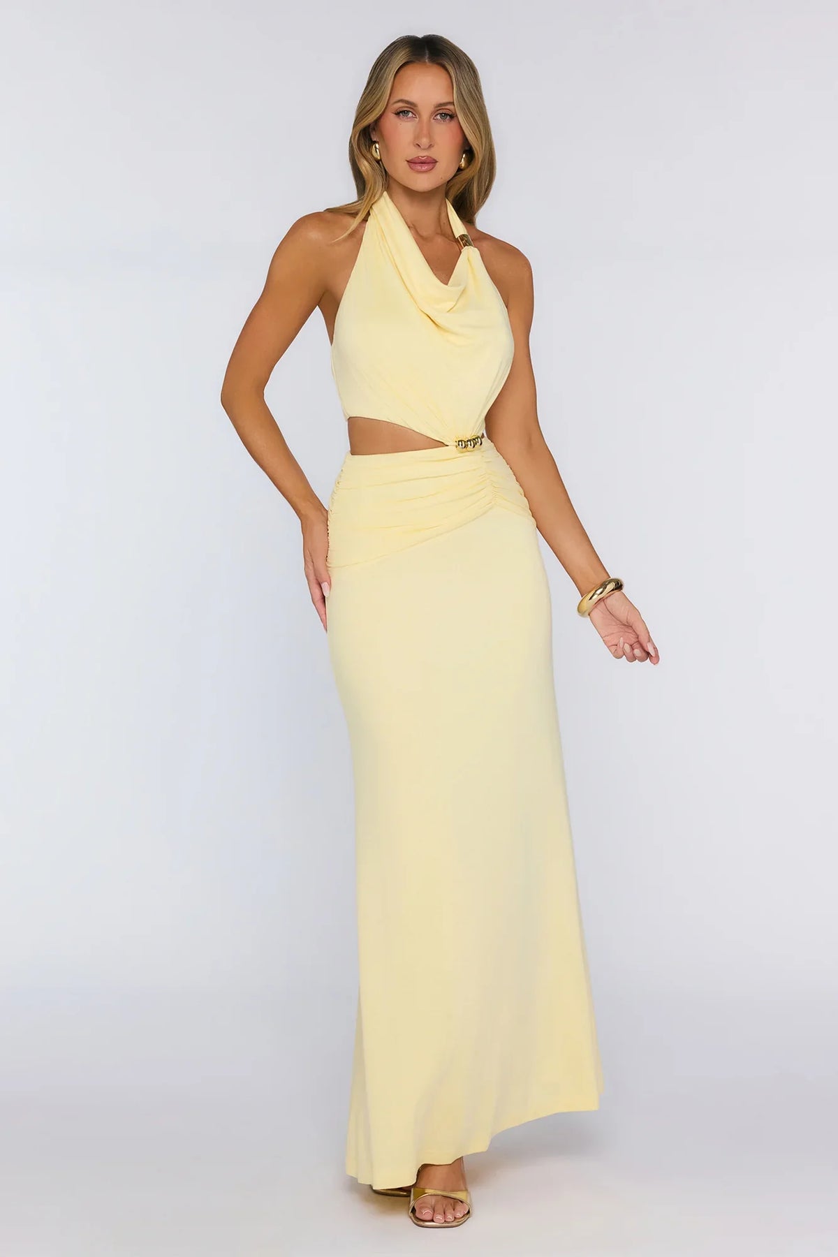 Social Calendar Halter Maxi Dress Yellow