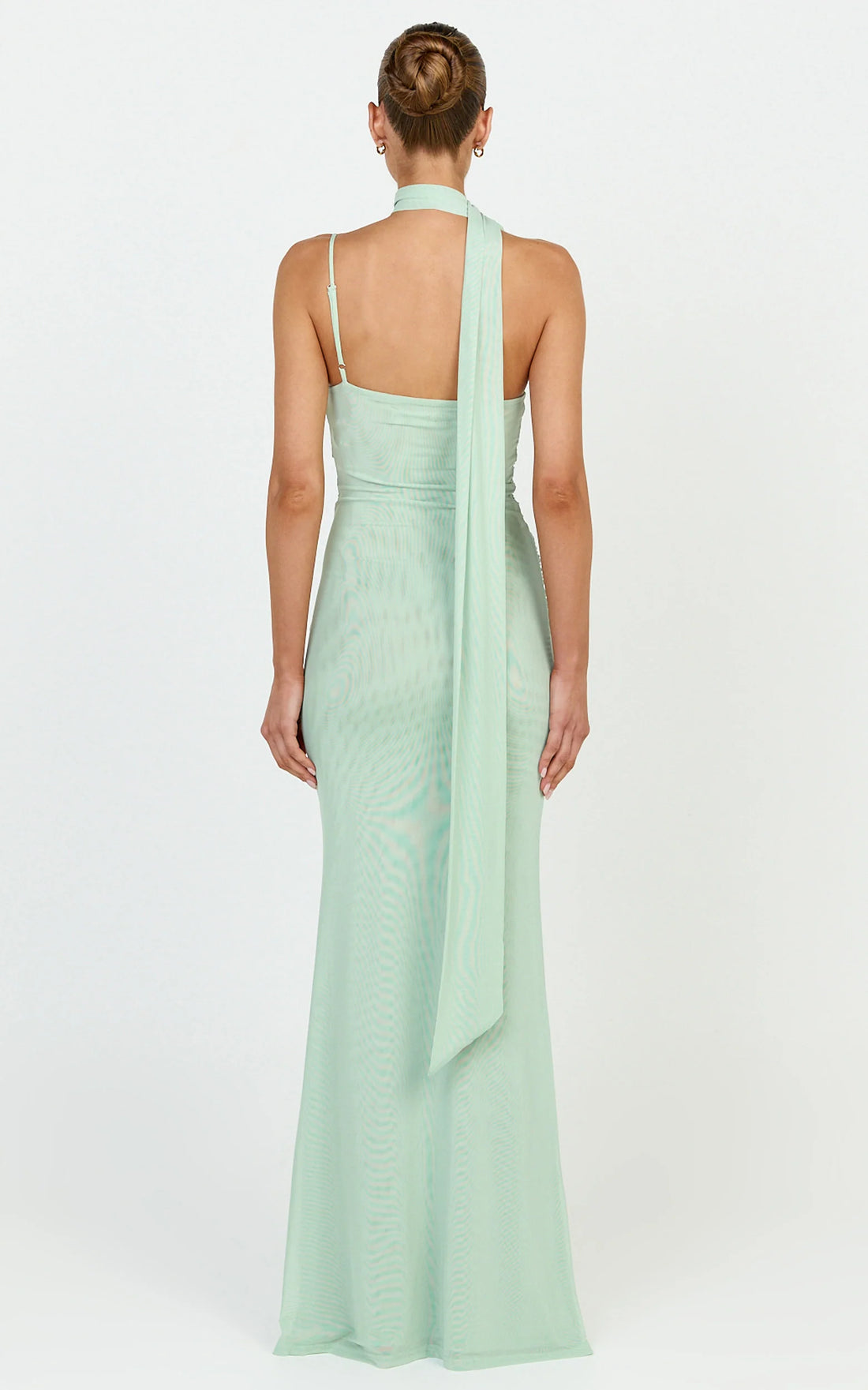 Larson Maxi Dress - Asymmetric Tie Neck Column Dress in Sage