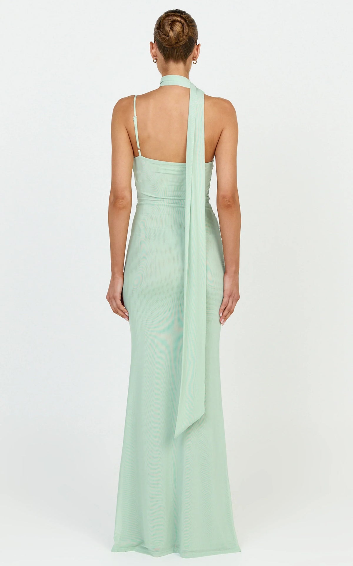 Larson Maxi Dress - Asymmetric Tie Neck Column Dress in Sage